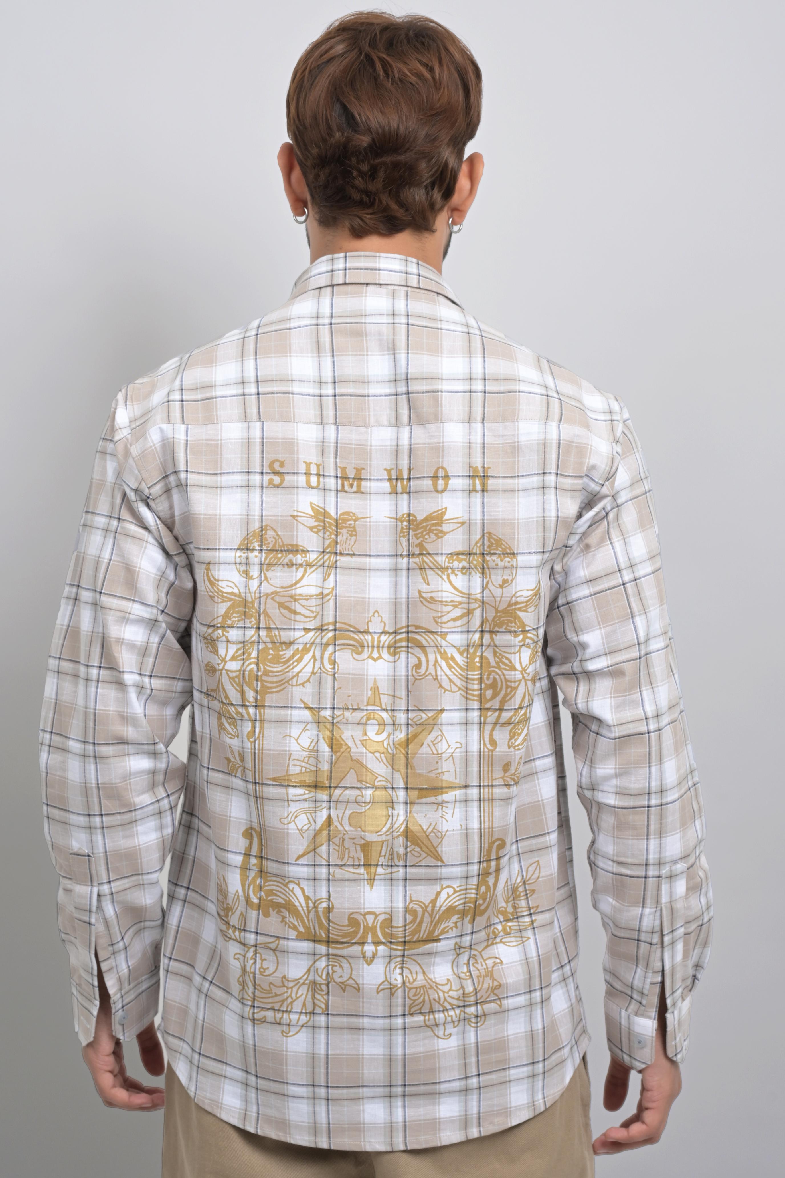 Men's Beige Checked Shirt