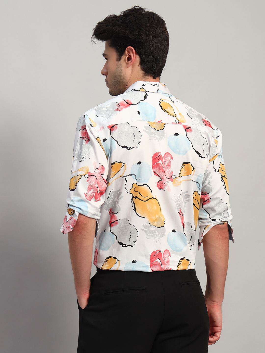 Multicoloured Printed Wolf Full Sleeve Casual Oversized Shirts