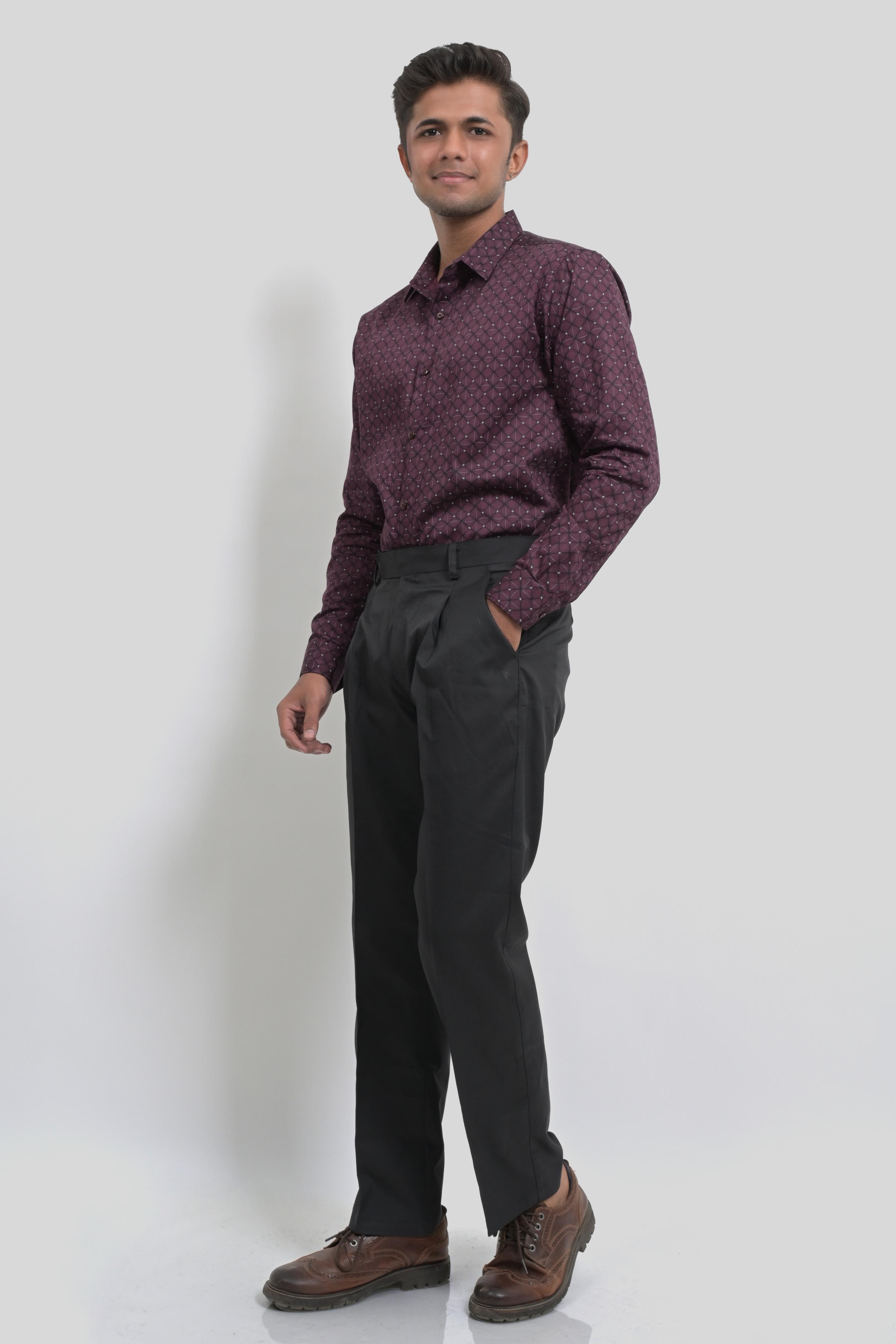 Men's Maroon Printed Formal Shirt