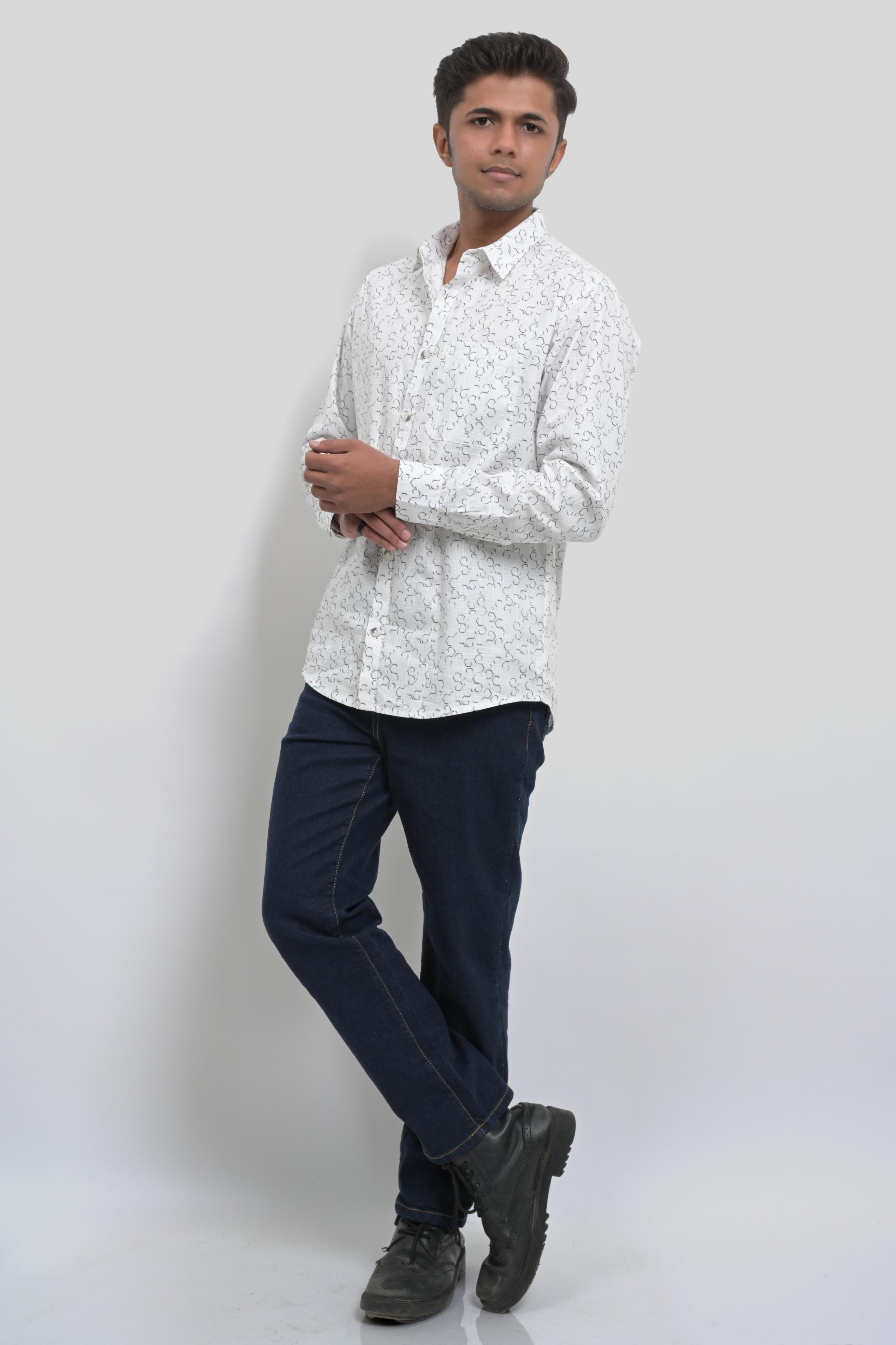 White Printed Men's Shirt
