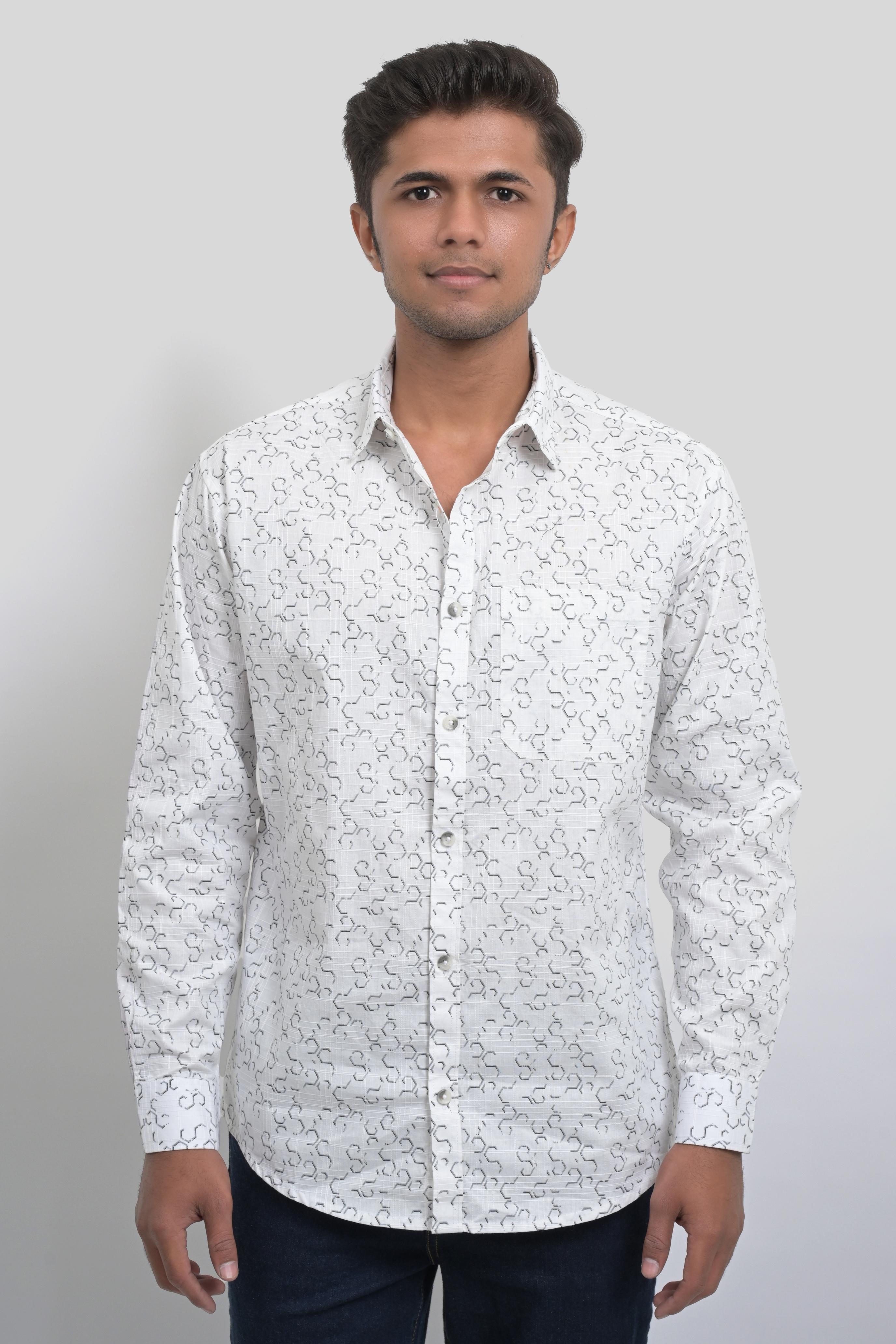 White Printed Men's Shirt