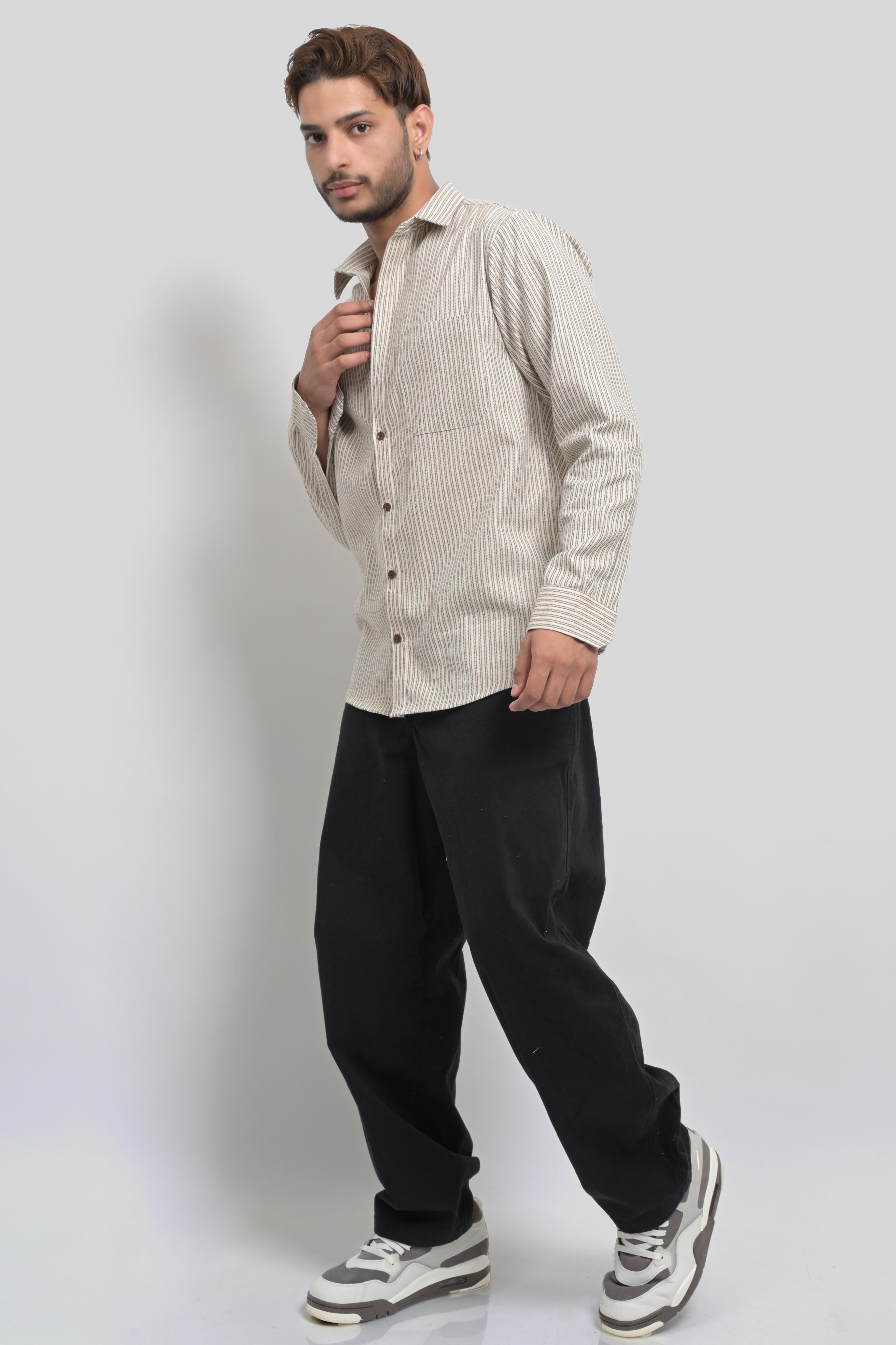 Beige Striped Casual Shirt