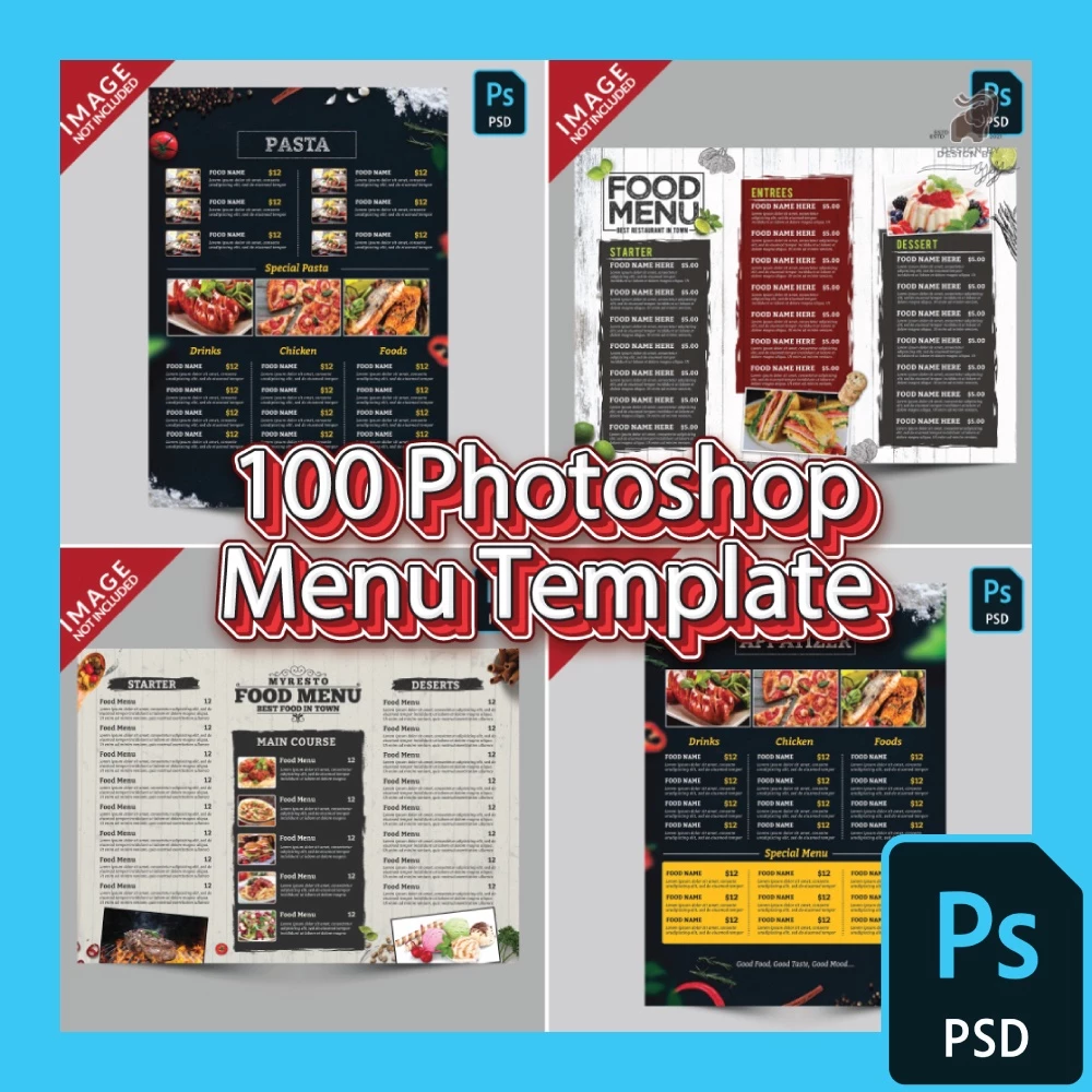 เทมเพลตเมนูอาหารสำหรับ Photoshop 100 แบบ