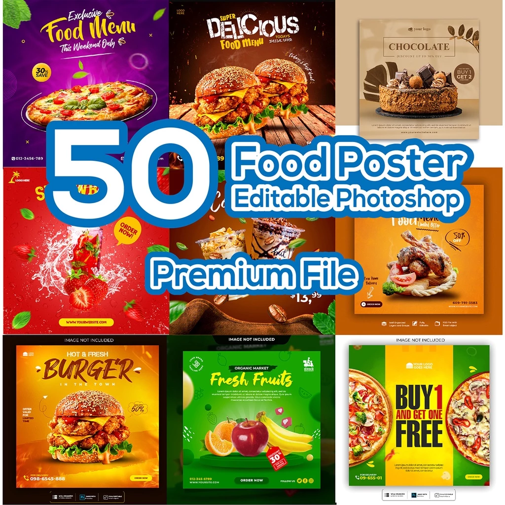 ไฟล์โปสเตอร์อาหารสำหรับแก้ไขใน Photoshop (50 แบบ)