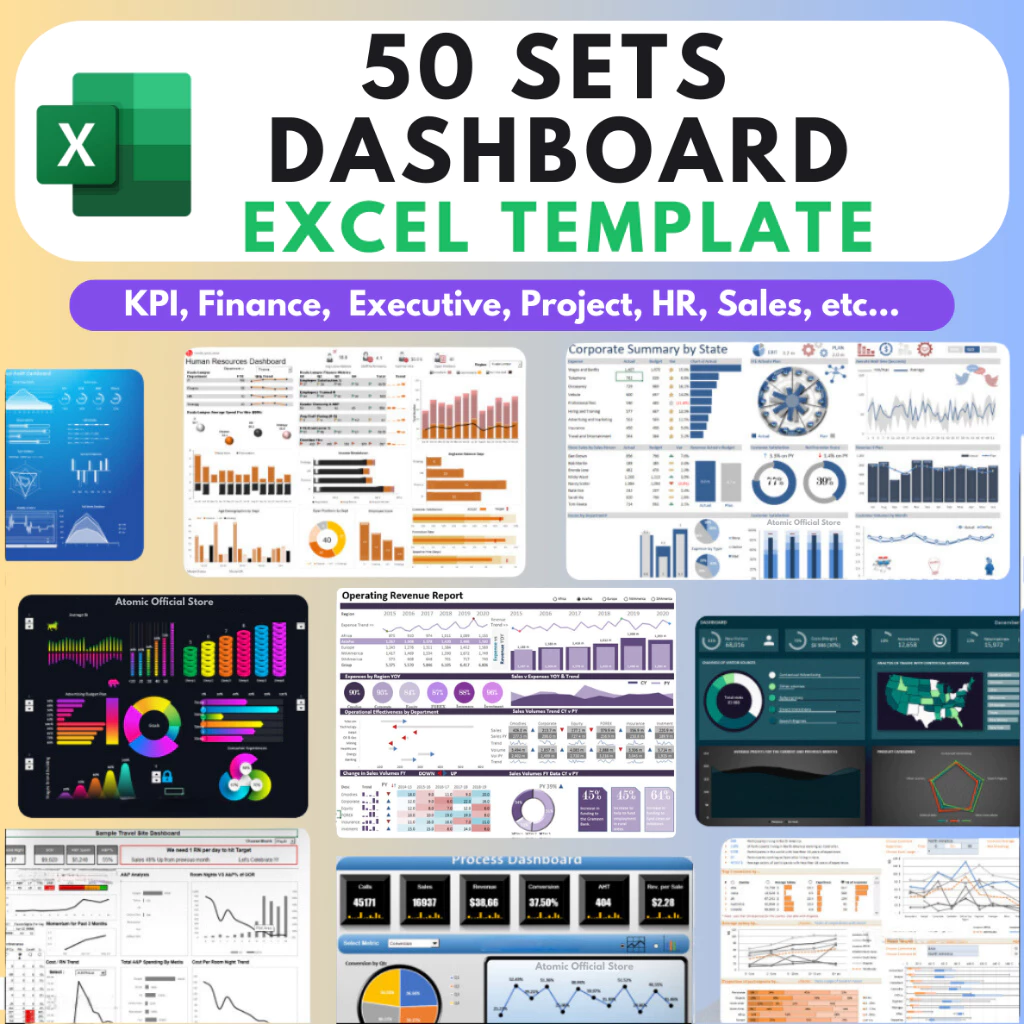 เทมเพลตแดชบอร์ด Excel 50 ชุด