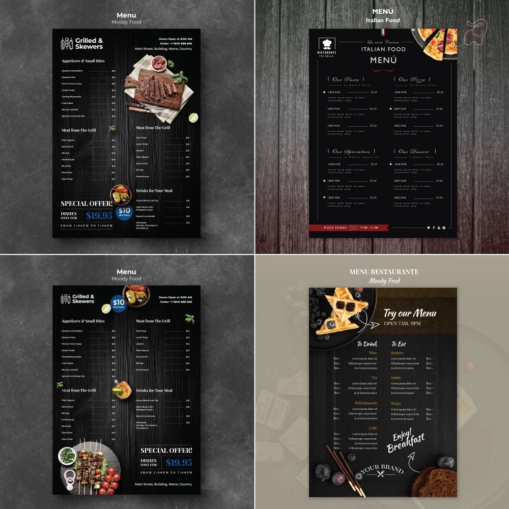 เทมเพลตเมนูอาหารสำหรับ Photoshop 100 แบบ