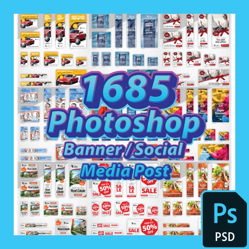 ชุดไฟล์ PSD โฟโต้ชอป 1685 แบนเนอร์/โพสต์โซเชียล