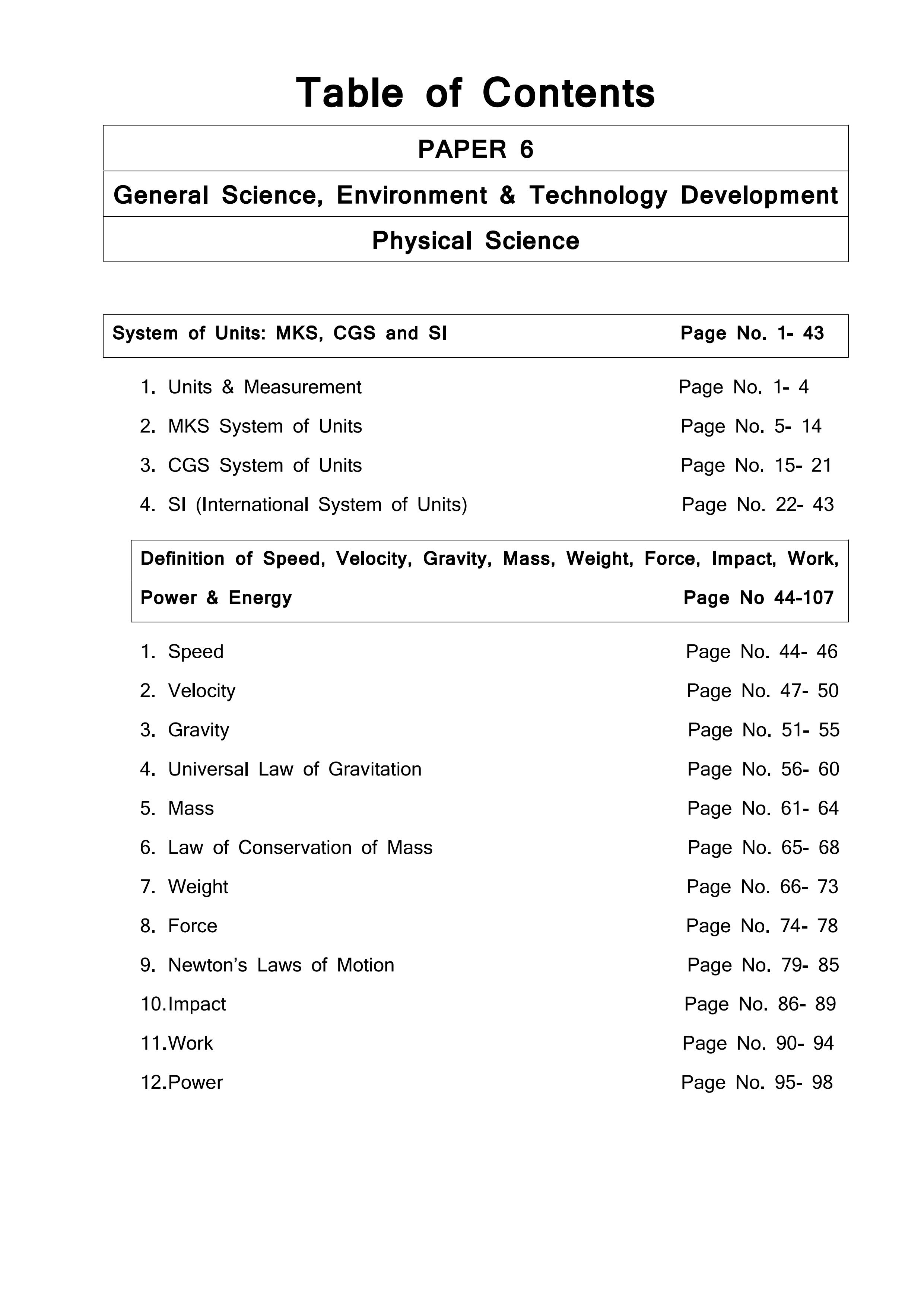 Physical Science ( General Science, Environment & Technology Development)