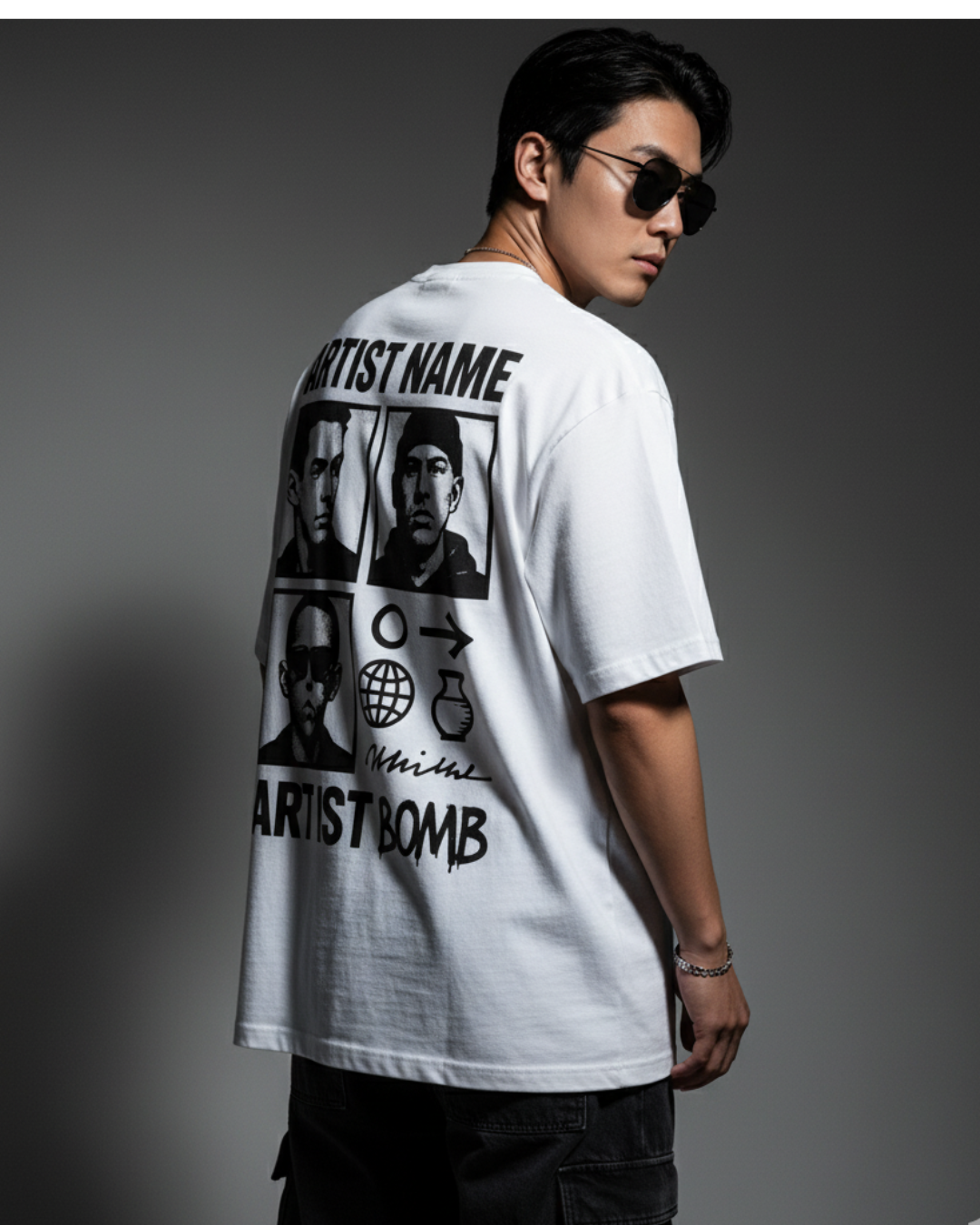 "Artist Bomb" Graphic T-Shirt – Oversized White Streetwear Tee