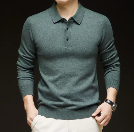 Men's Green Knit Polo Sweater