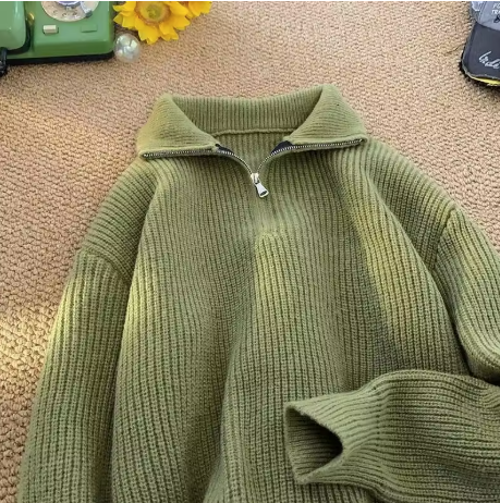 Olive Green Ribbed Knit Sweater