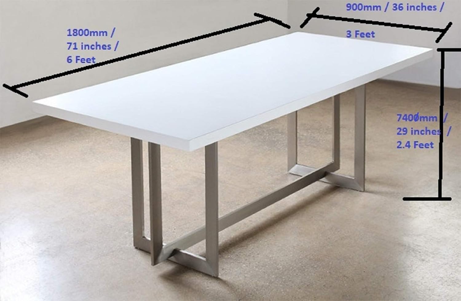 DG DEXAGLOBAL Dining Table in White with Stainless Steel Base (  3 x 6 Feet) Modern Rectangular White Table