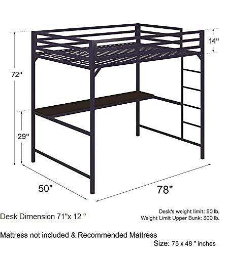 DG DEXAGLOBAL Miles Metal Bed- Blue, with Included Desk Mattress not Included & Recommended Mattress Size: 75 X 48 inches Metal Loft Bed Frame with Integrated Desk