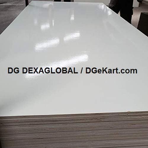 DG DEXAGLOBAL Rectangular Table Top 18mm Plywood with GlossyTop Sunmica Laminate and All Four Sides PVC Edge Banding High Gloss White Board Size & Color as per your Choice 