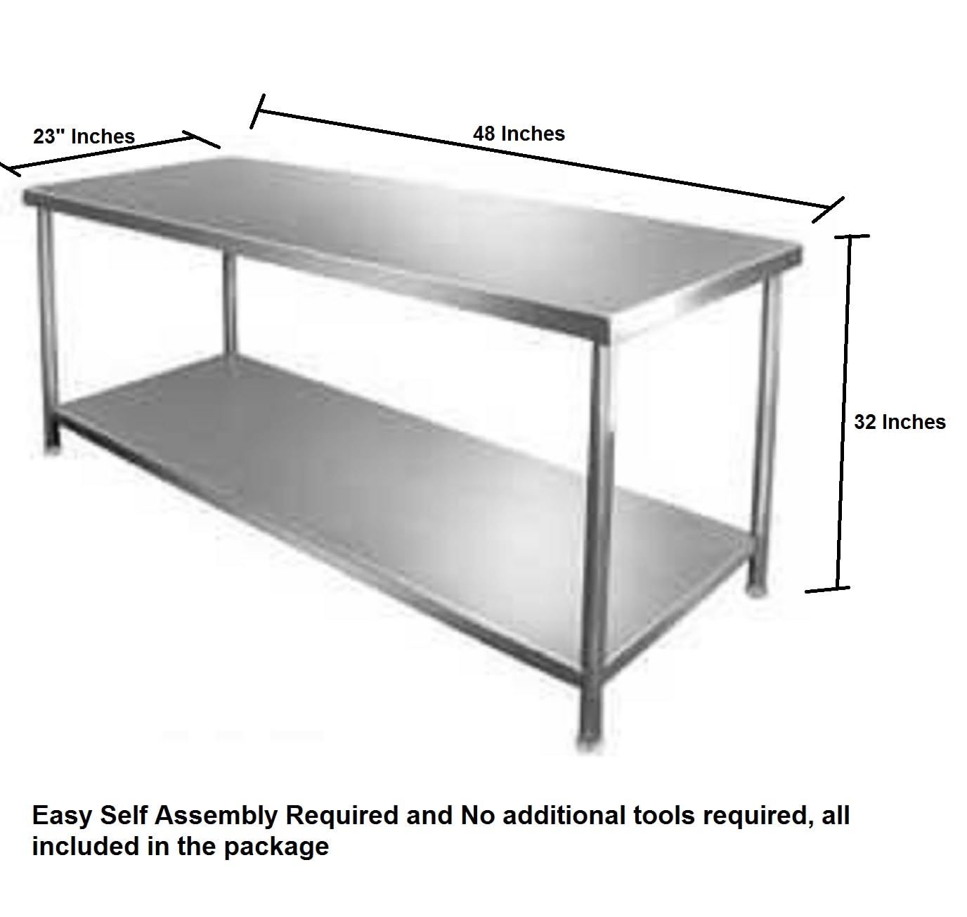 DG DEXAGLOBAL Work Table Bench Multipurpose Stainless Steel for Home Kitchen Cafe Office Hospitals Clinic Office Restaurant Business Warehouse Furniture 1U/n-Shelf,Size 4by2ft