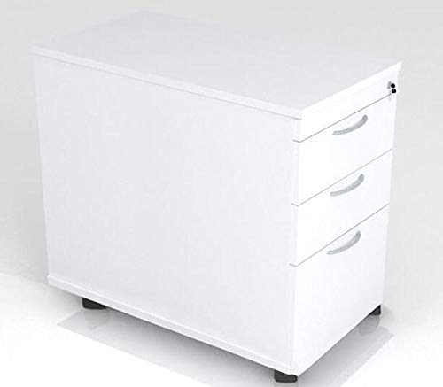 DG DEXAGLOBAL Pedestal Storage Unit- Particle Board with Key Lock Ideally - White Finish with 3 Drawers with Wheels (C Handle with Lock & Delivered Fully Assembled Condition) White 3-Drawer Mobile Filing Cabinet