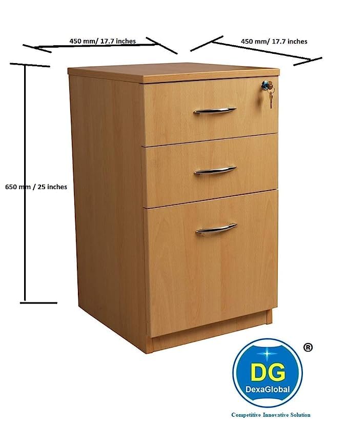 DG DEXAGLOBAL Beauty Pedestal Storage Unit with 3 Drawers (3D) with Wheels V1 (Walnut) with Key Lock Ideally Use for Home & Office Wooden Filing Cabinet
