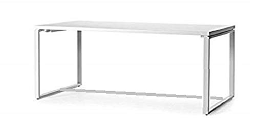 DG DEXAGLOBAL Steel Metal Meeting Table Rectangular (6 x 3 Foot TOP Gloss White Finish + Green Legs)  Modern Rectangular Table 