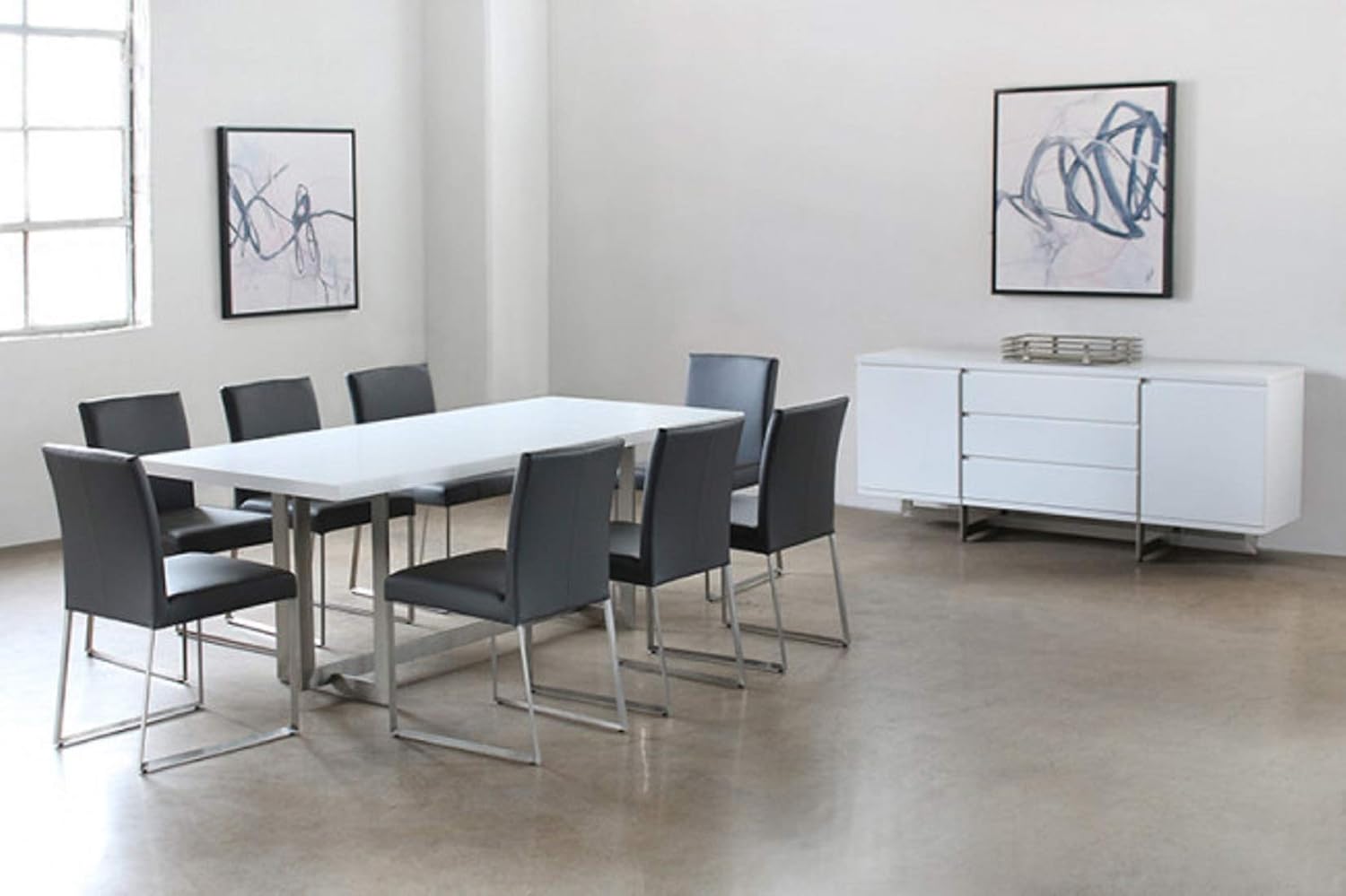 DG DEXAGLOBAL Dining Table in White with Stainless Steel Base (  3 x 6 Feet) Modern Rectangular White Table
