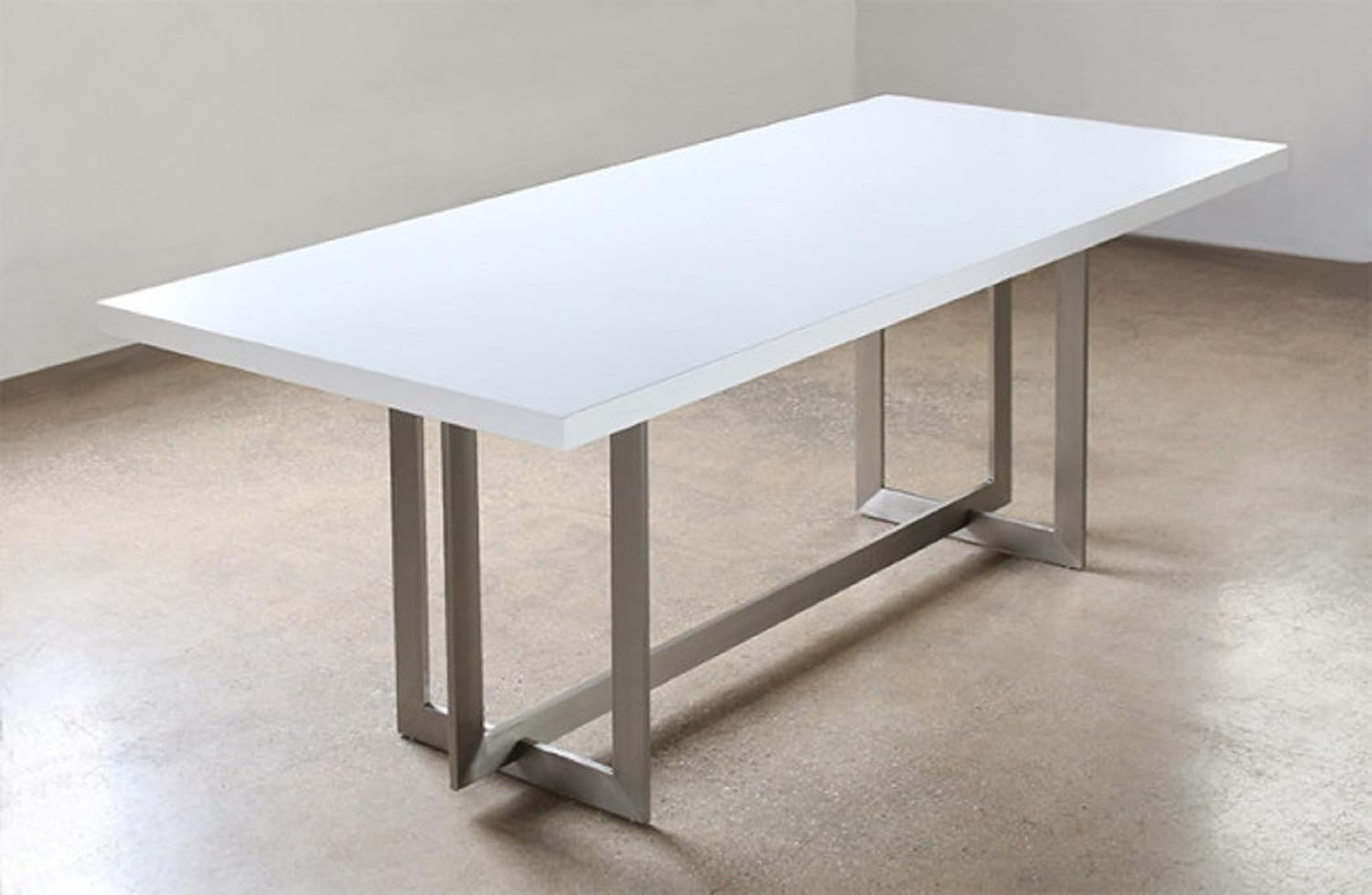 DG DEXAGLOBAL Dining Table in White with Stainless Steel Base (  3 x 6 Feet) Modern Rectangular White Table