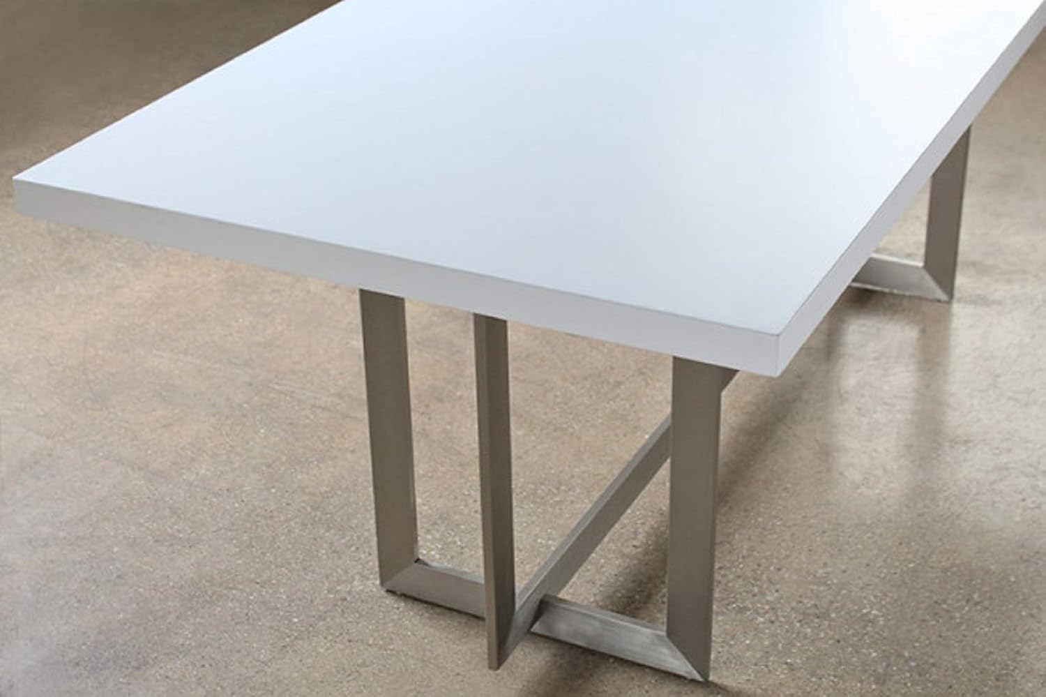DG DEXAGLOBAL Dining Table in White with Stainless Steel Base (  3 x 6 Feet) Modern Rectangular White Table