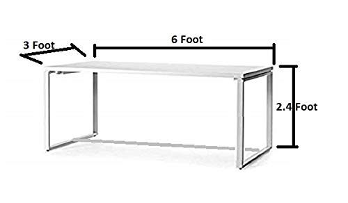 DG DEXAGLOBAL Steel Metal Meeting Table Rectangular (6 x 3 Foot TOP Gloss White Finish + Green Legs)  Modern Rectangular Table 