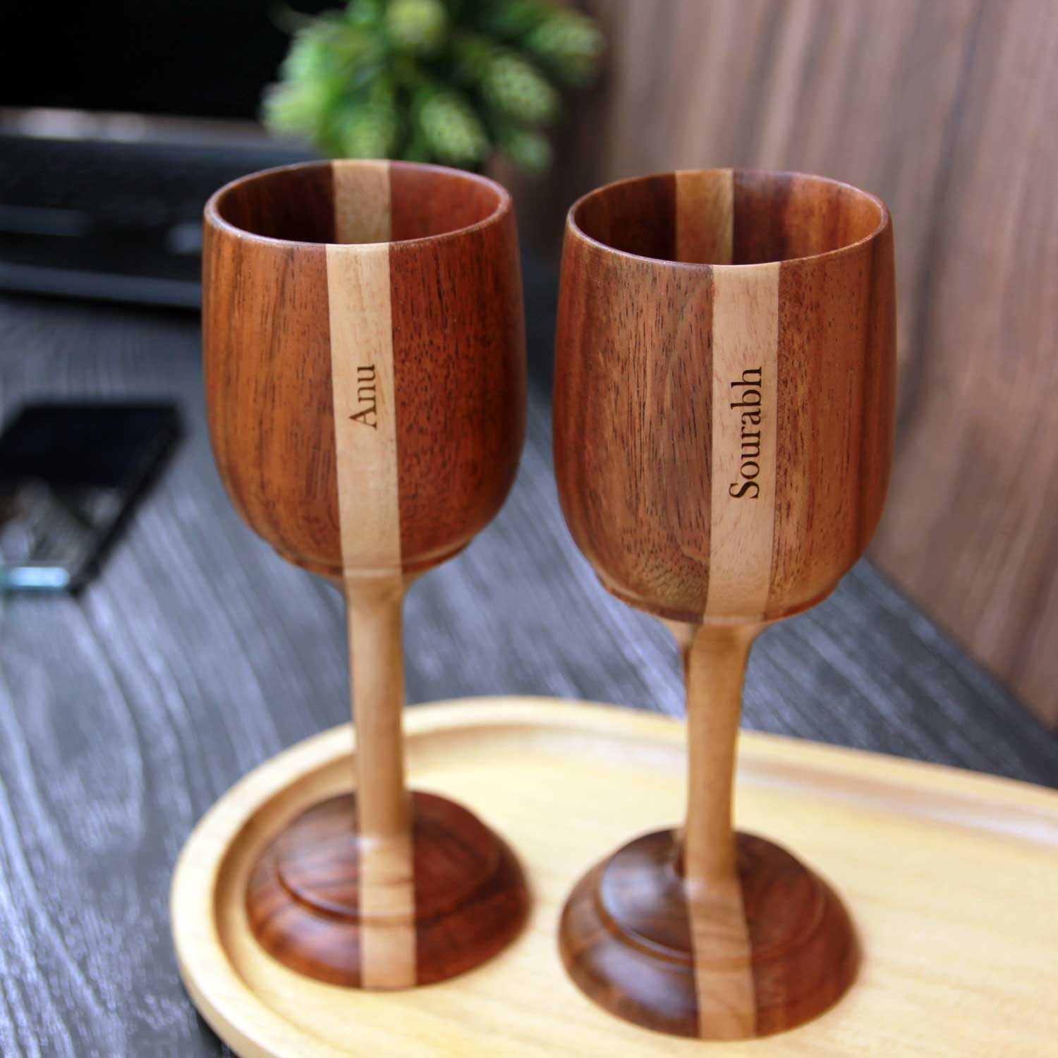 Personalized Wooden Wine Glasses