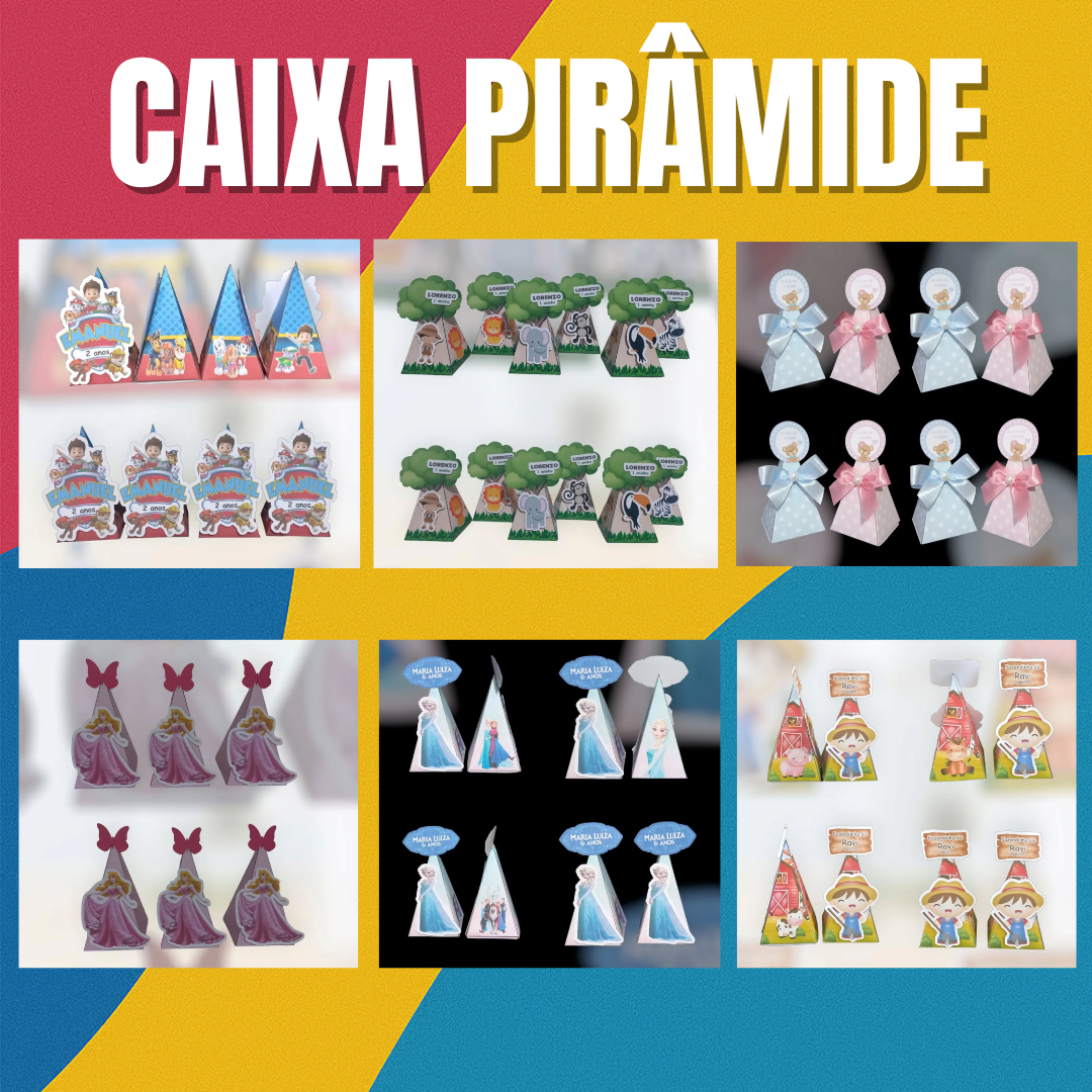 Caixas Pirâmide Personalizadas Temáticas