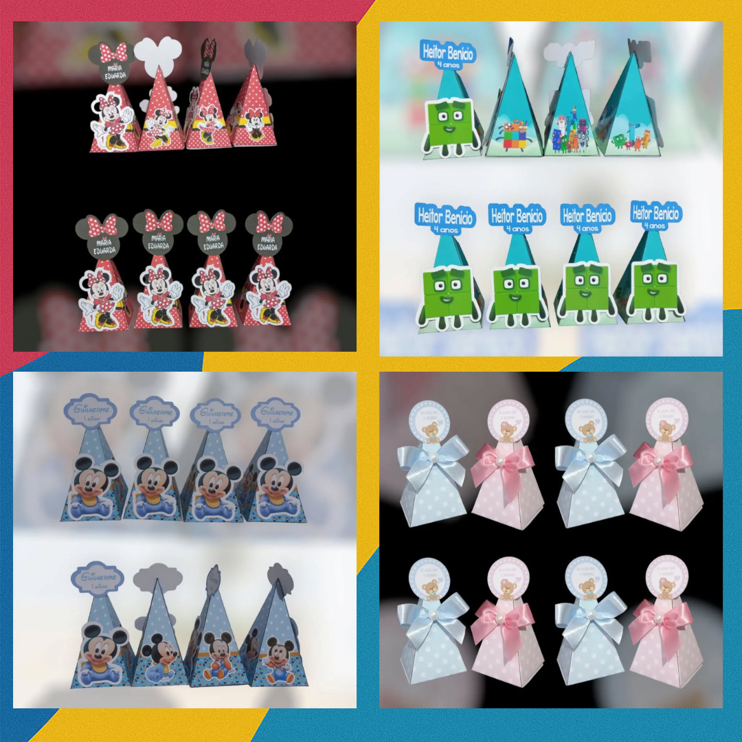 Caixas Pirâmide Personalizadas Temáticas