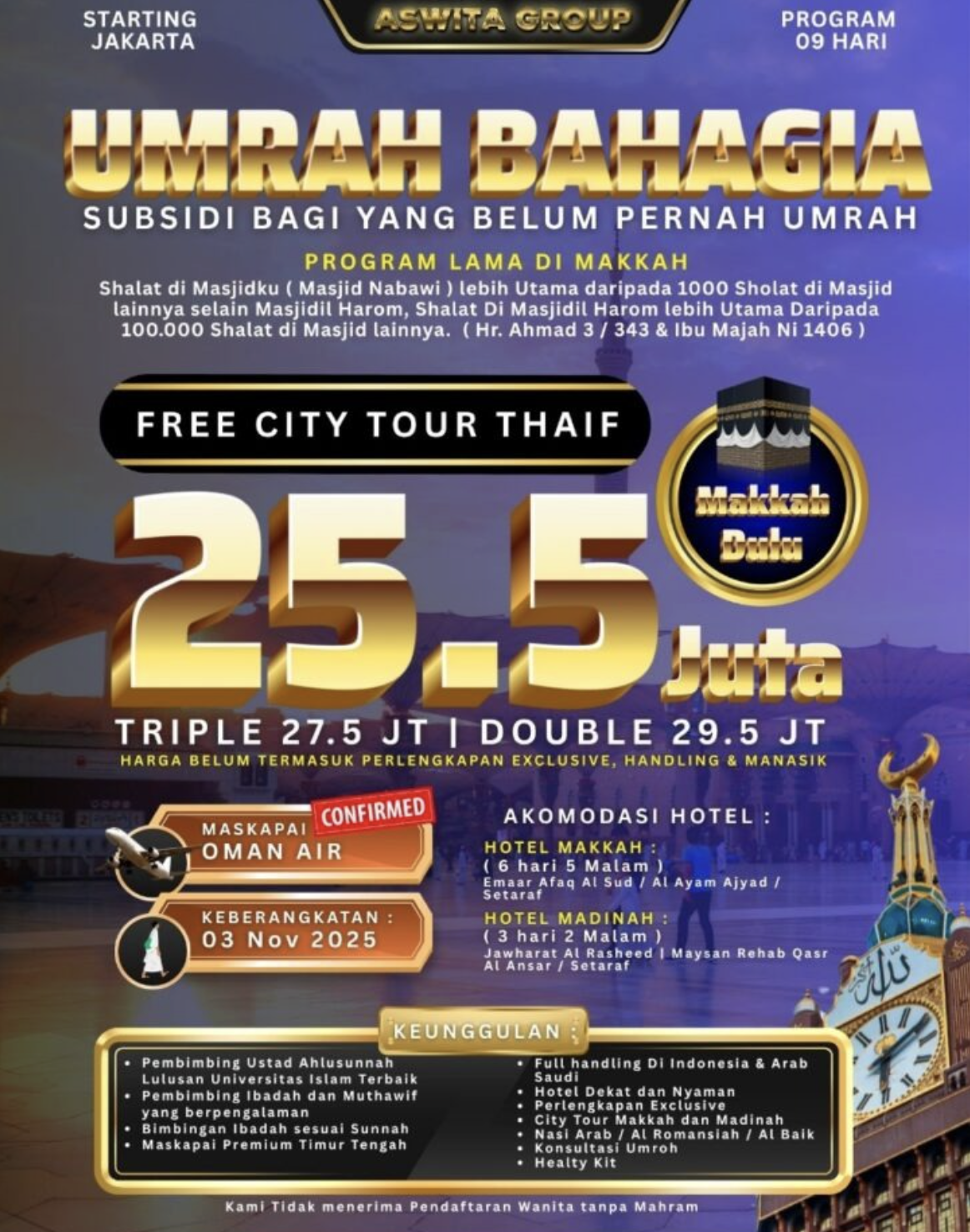 Umrah Bahagia 9 Hari – Keberangkatan 03 November 2025