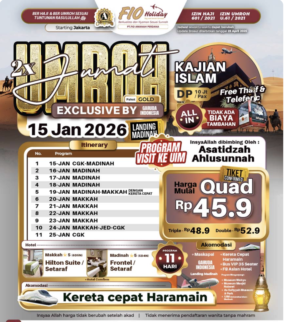 UMROH 2X JUMAT 2026 – EXCLUSIVE BY GARUDA INDONESIA