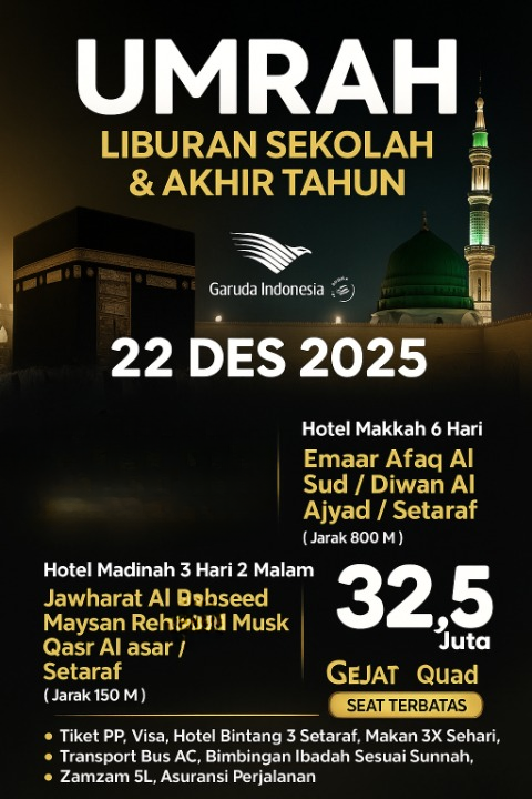 Umrah Liburan Sekolah & Akhir Tahun – 9 Hari (22 Desember 2025) ASW23