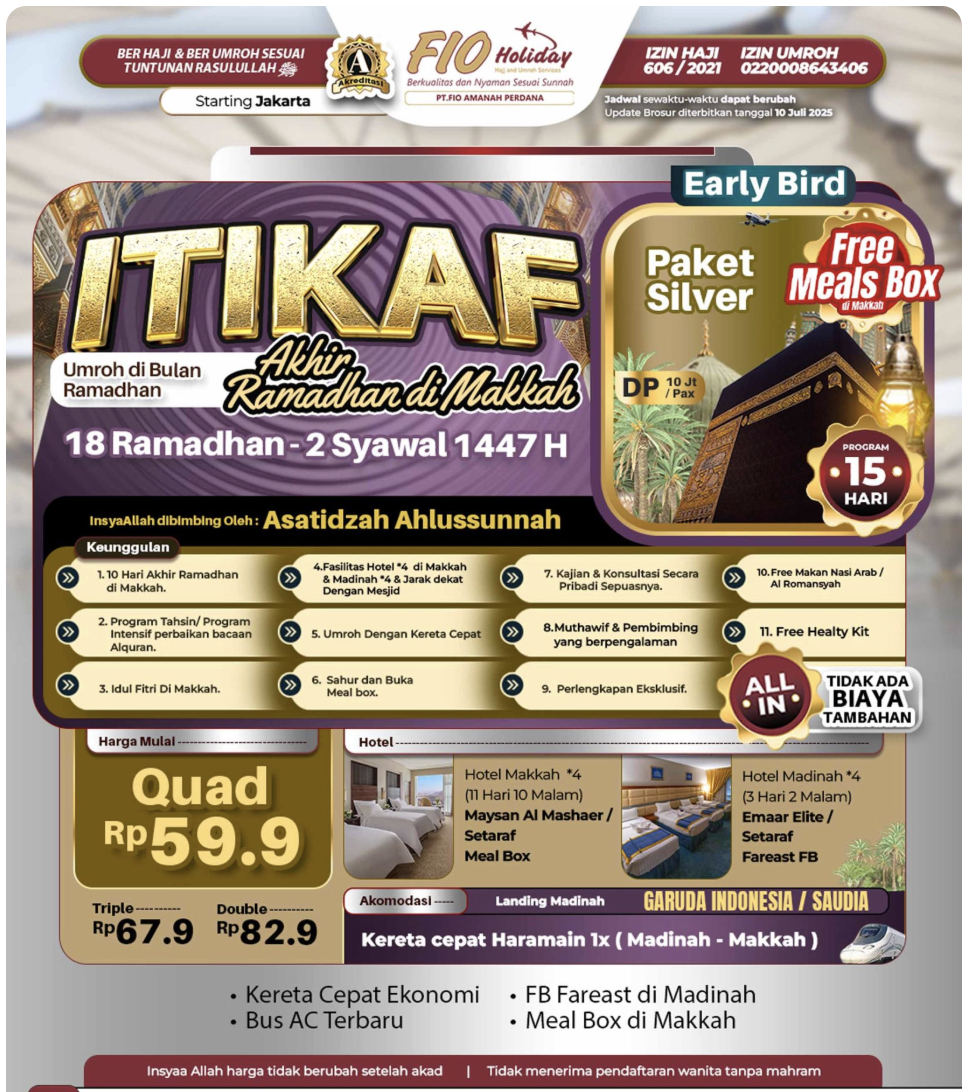ITIKAF AKHIR RAMADHAN DI MAKKAH 1447 H ✨ Umroh & Ibadah Penuh Berkah Menyambut Idul Fitri di Tanah Suci ✨