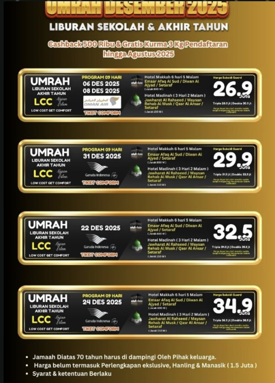 Umrah 8 Desember 2025 – Liburan Sekolah & Akhir Tahun ASW21