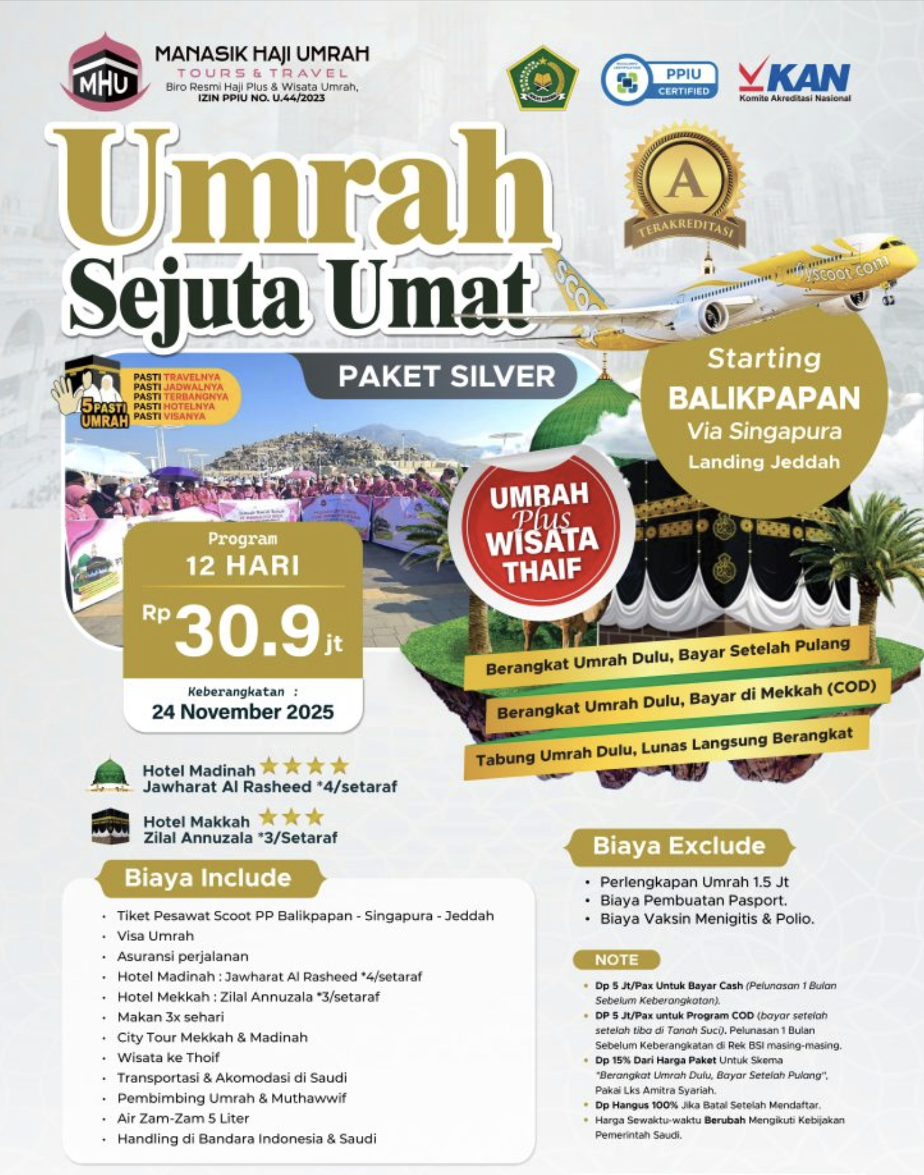 UMRAH SEJUTA UMAT – Paket Silver 12 hari MHU11 