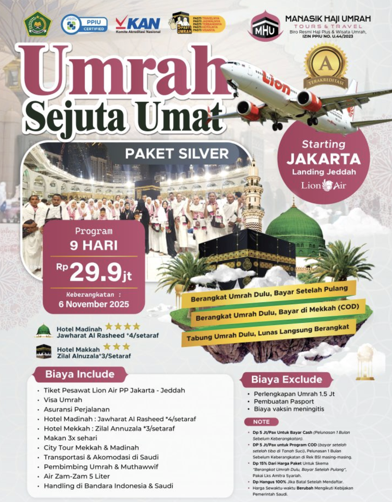 Umrah Sejuta Umat – Paket Silver Program: 9 Hari MHU6