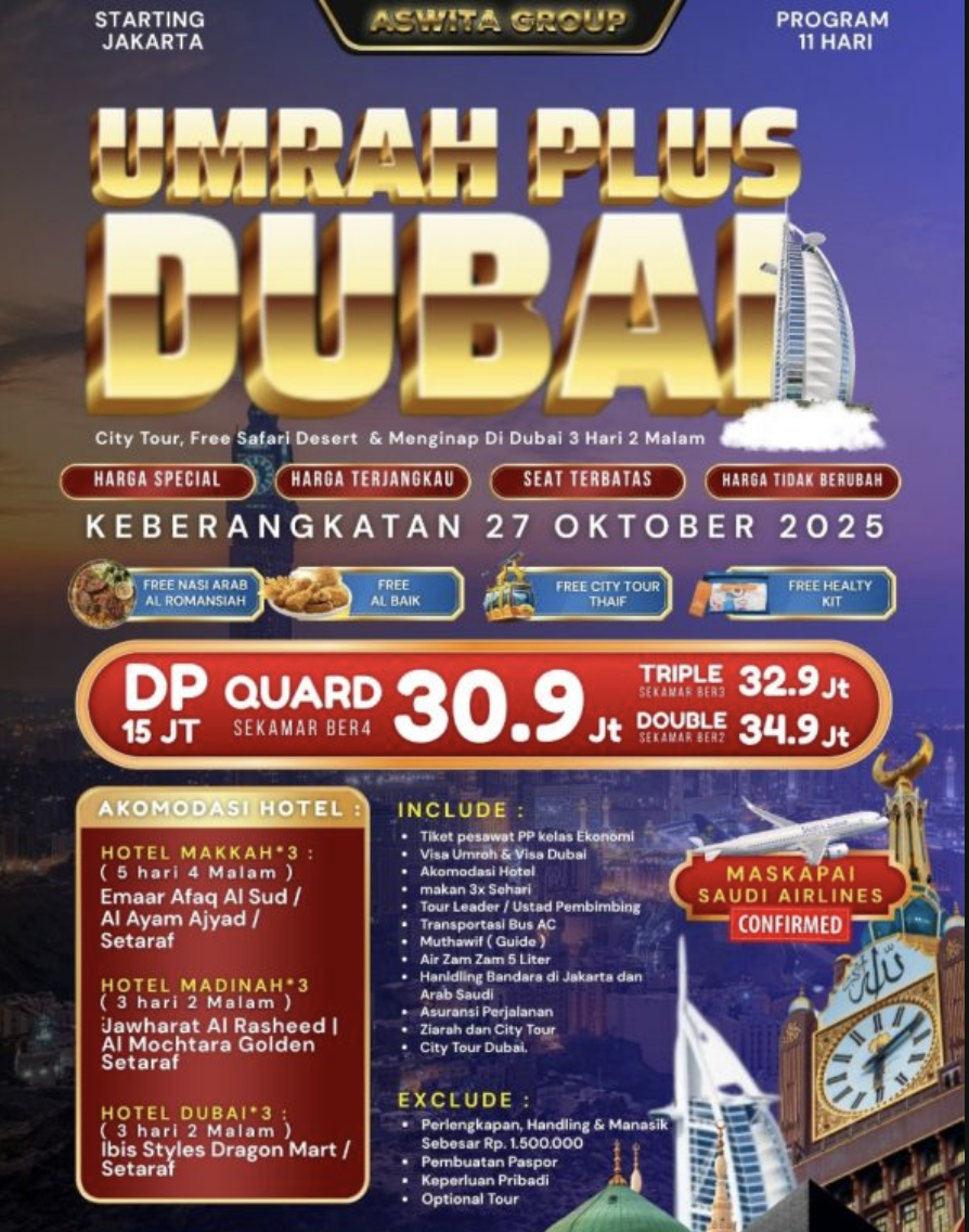 Umrah Plus Dubai – Program 11 Hari ASW17