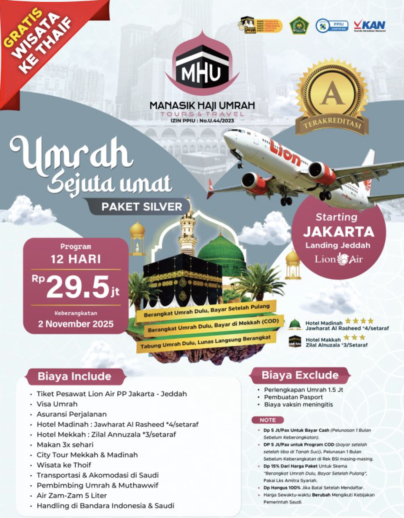 Umrah Sejuta Umat – Paket Silver 12 Hari MHU8