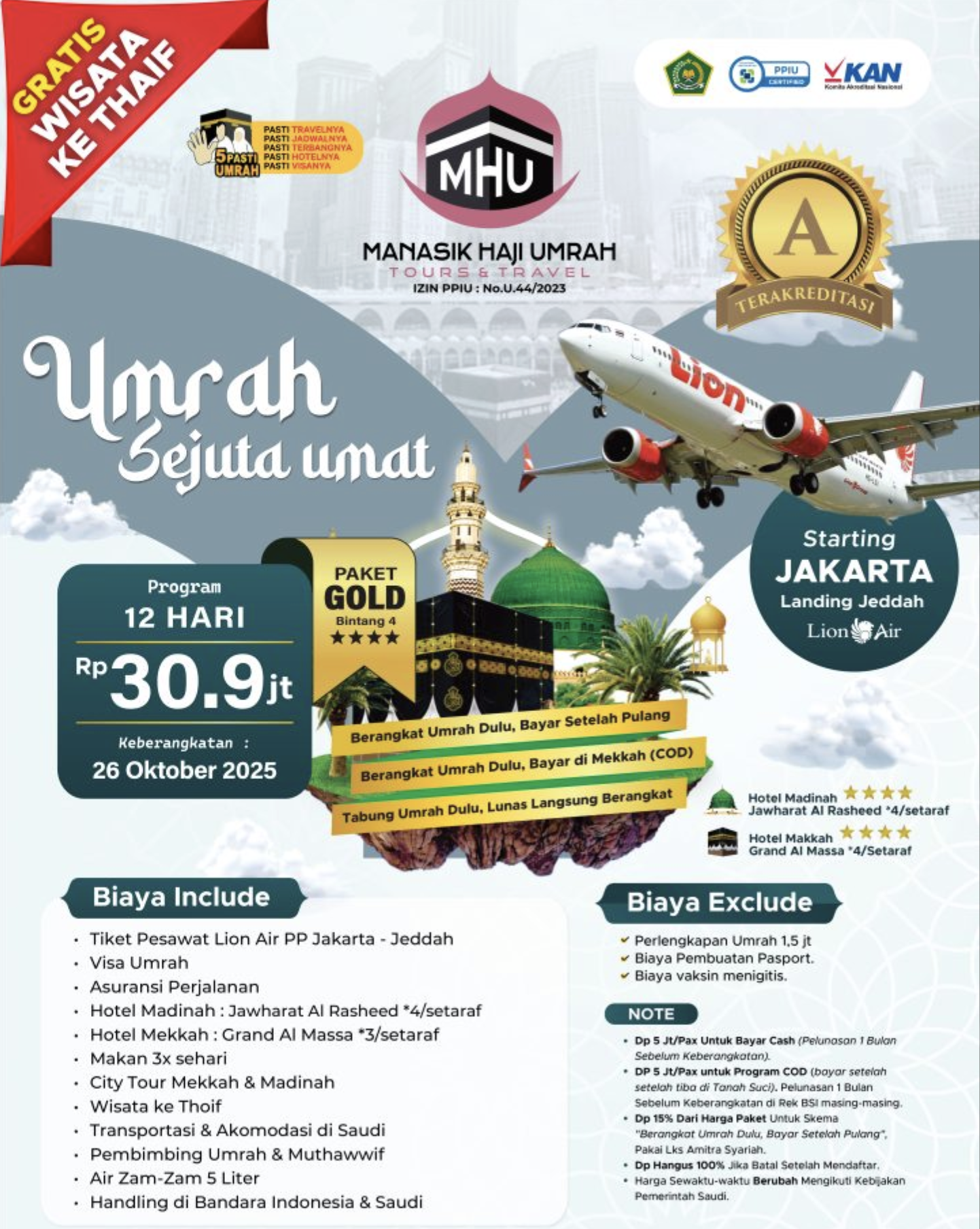 Umrah Sejuta Umat – Paket Gold 12 Hari MHU5