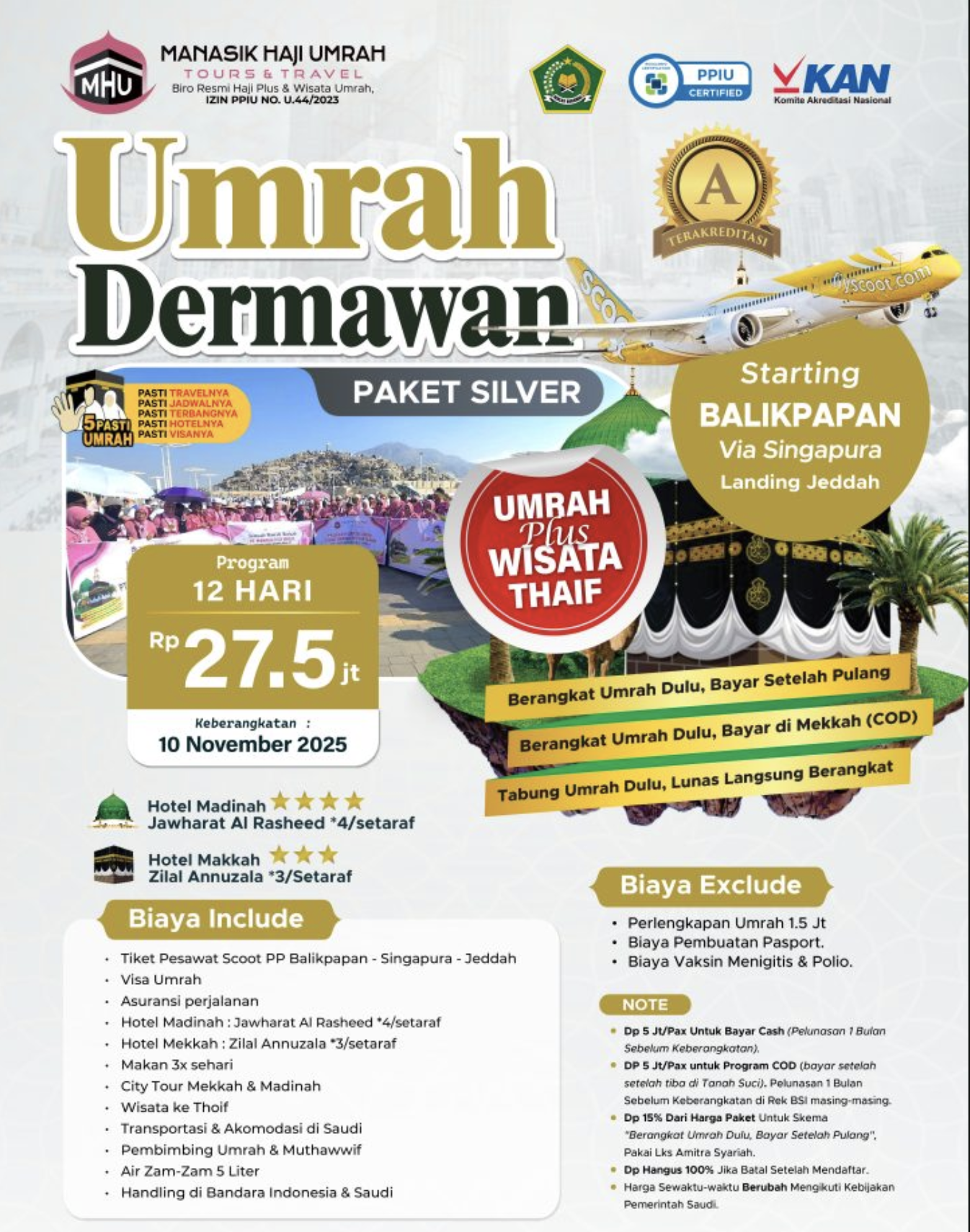 Umrah Dermawan โ Paket Silver 2025 ๐ Ibadah Penuh Berkah, Harga Terjangkau, Fasilitas Bintang 4 ๐ MHU10