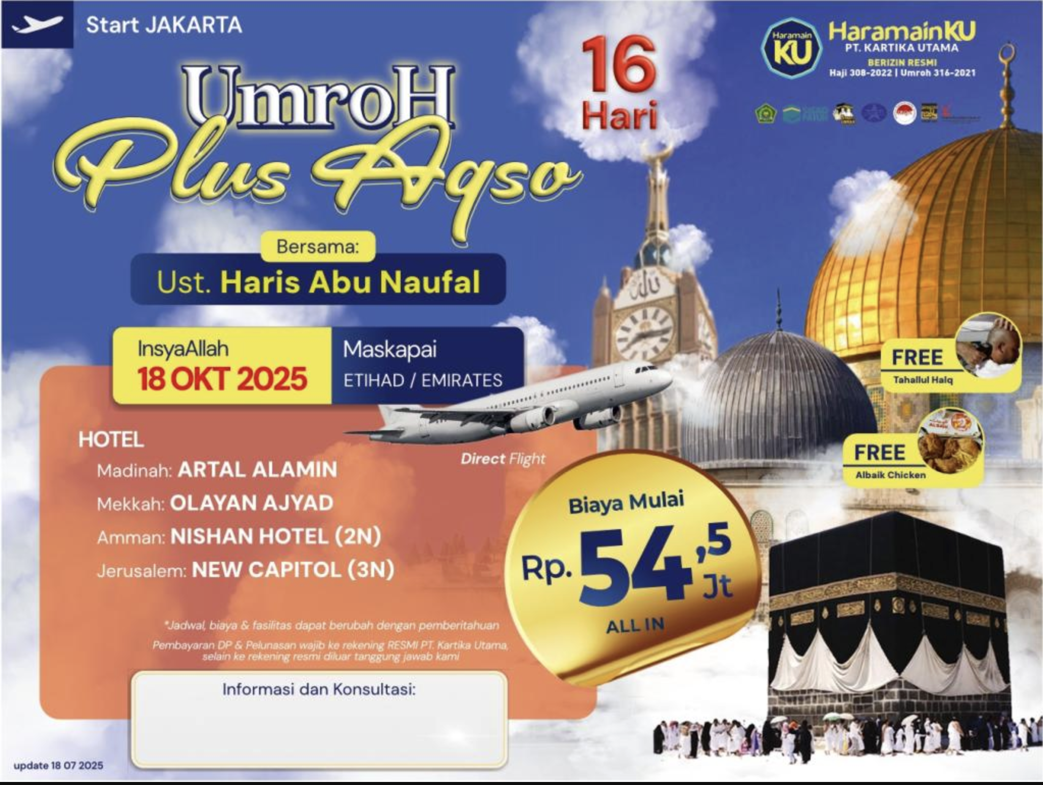 Umroh Plus Aqso 16 Hari Bersama Ust. Haris Abu Naufal
