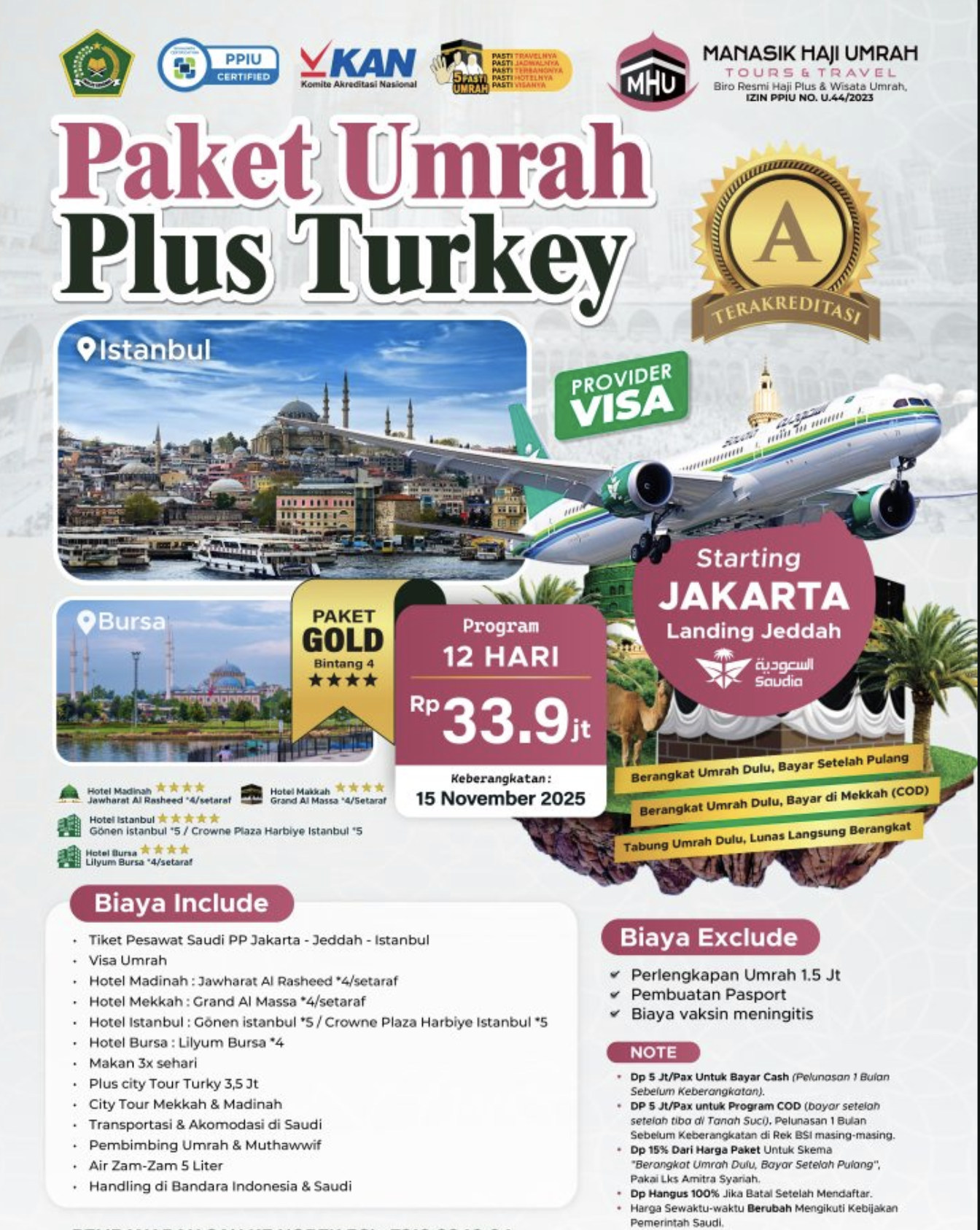 Umrah Plus Turkey – GOLD 4⭐ 12 hari MHU9 
