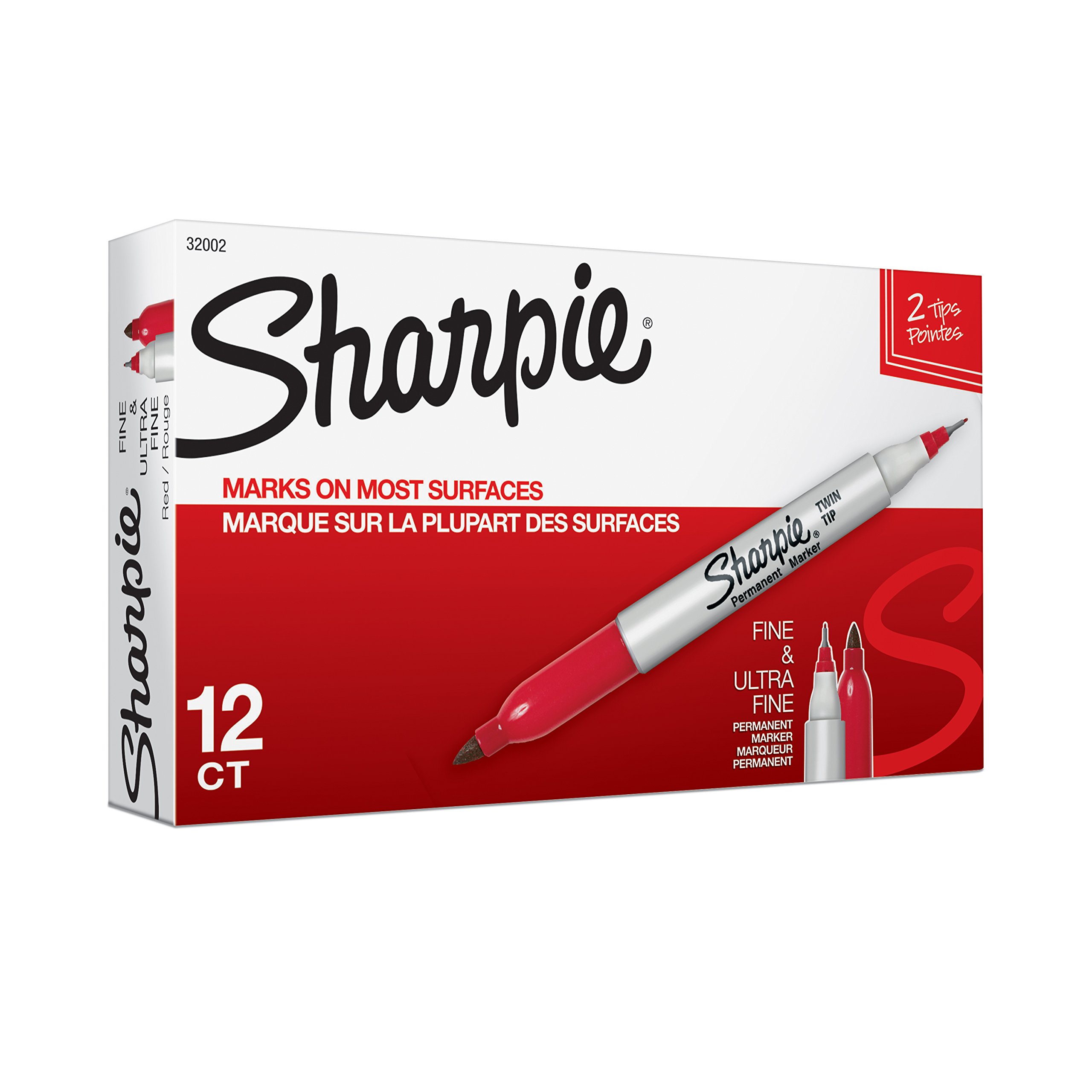 Sharpie Dual Tip Permanent Markers, Red, 12 Pack
