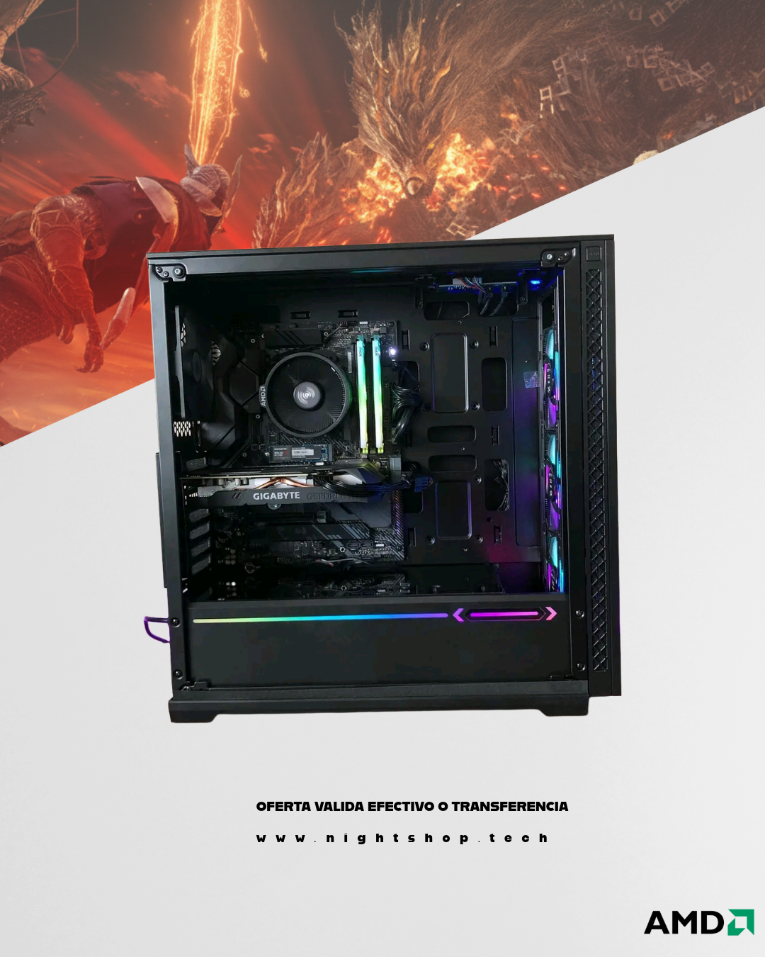 OFERTA PC RYZEN 5 5600X, RTX 2060, 16GB RAM, 1.25TB SSD/HDD.