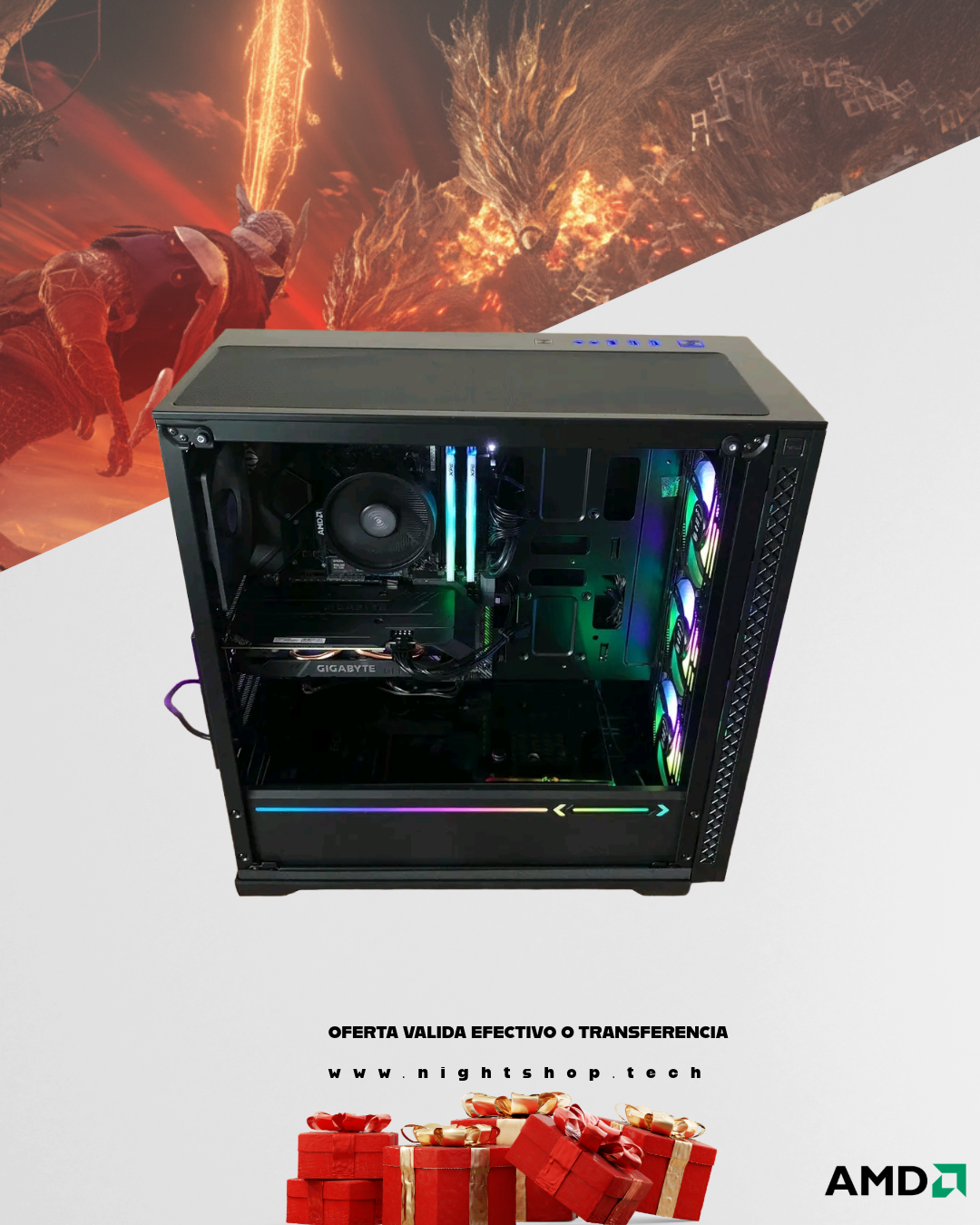 OFERTA PC RYZEN 5 5600X, RTX 2060, 16GB RAM, 1.25TB SSD/HDD.