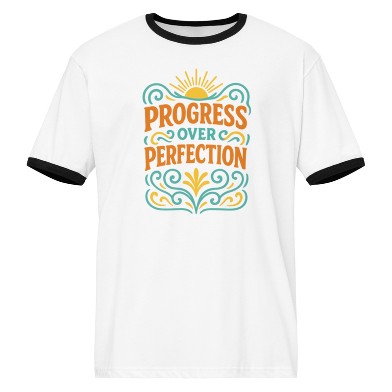 Unisex ringer t-shirt "Progress Over Perfection"