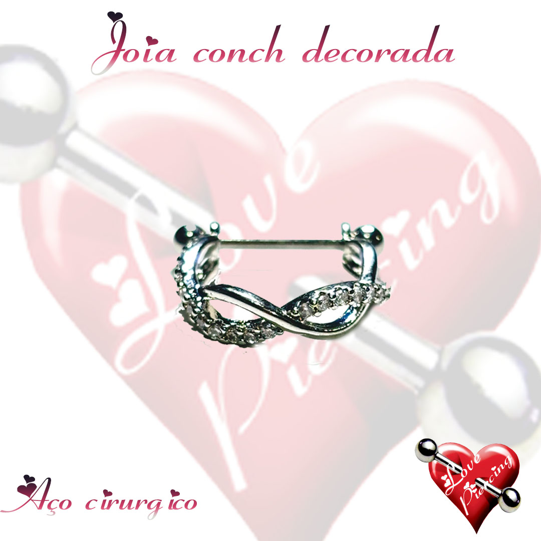Piercing no Conch joia decorada formato simbolo infinito