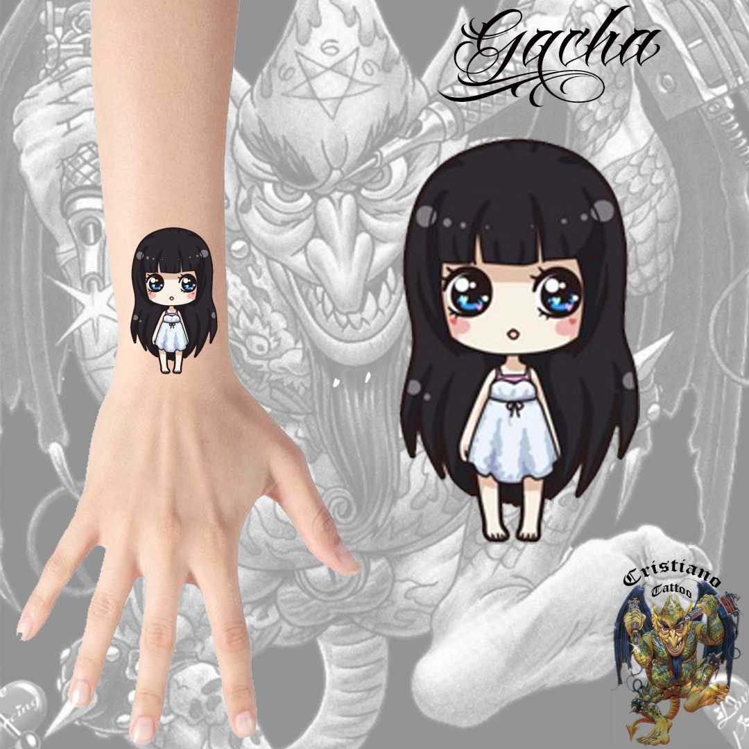 Tatuagem de personagem de anime estilo Gacha