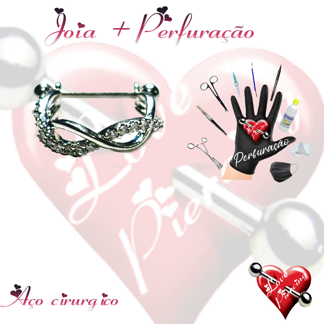 Piercing no Conch joia decorada formato simbolo infinito
