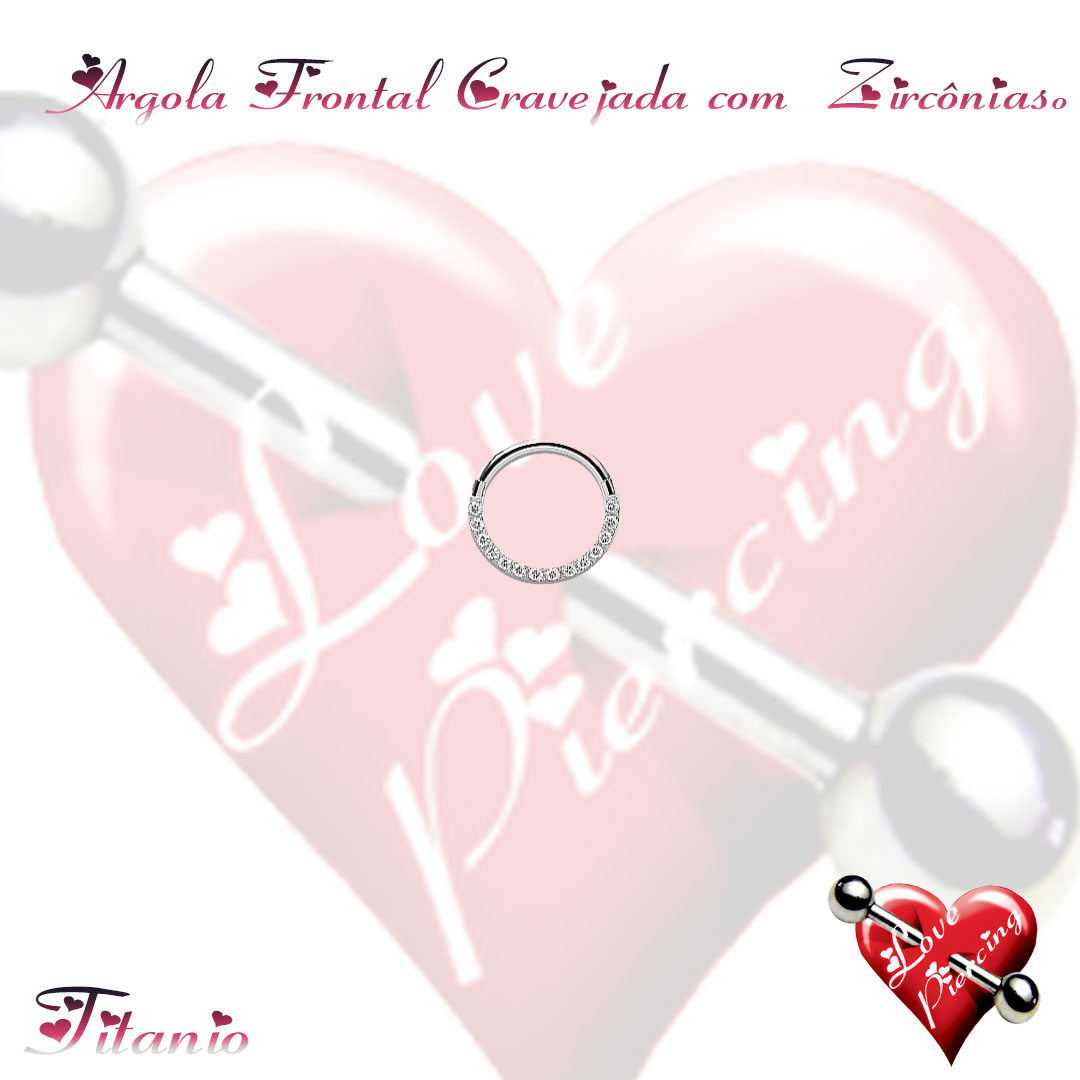 Piercing de Argola frontal cravejada com zircônias - Titânio
